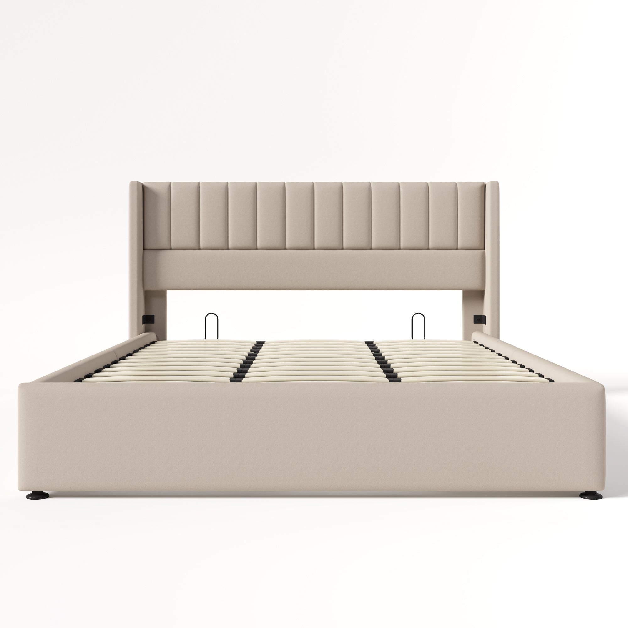 Logidon opbergbed gestoffeerd bed hydraulisch 180x200 cm beige linnen