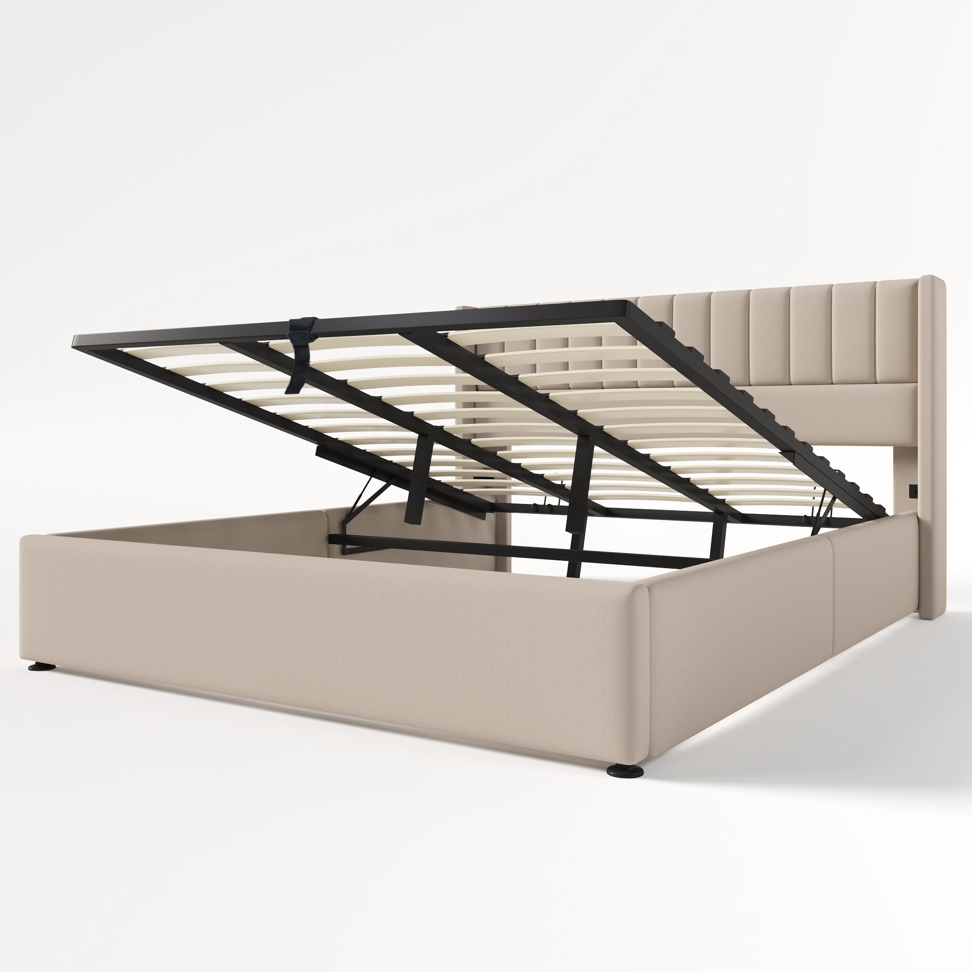 Logidon opbergbed gestoffeerd bed hydraulisch 180x200 cm beige linnen