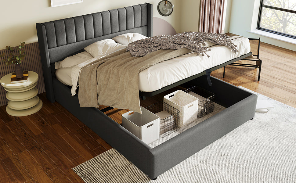 Logidon opbergbed gestoffeerd bed hydraulisch 2-persoonsbed 160x200 grijs