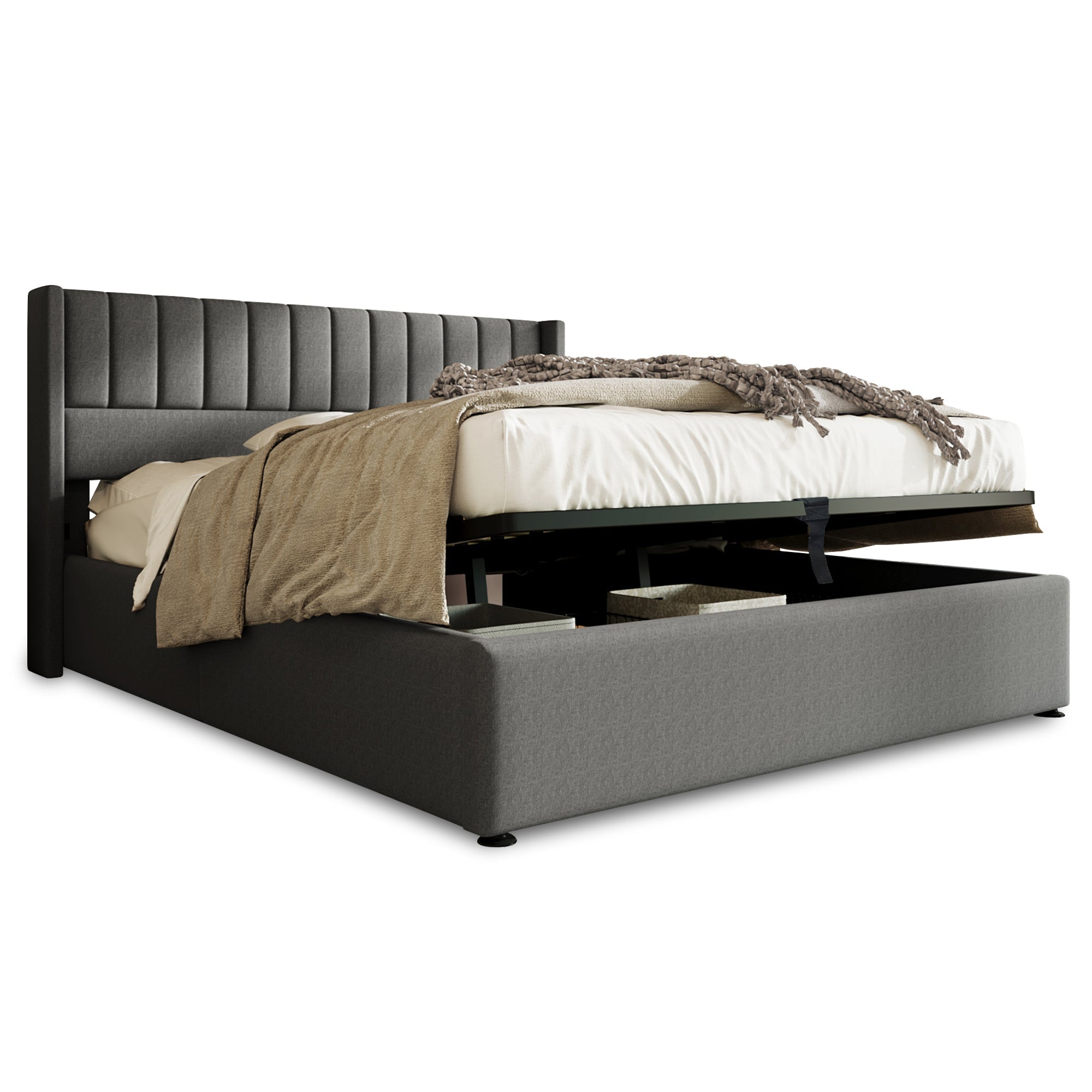 Logidon opbergbed gestoffeerd bed hydraulisch 2-persoonsbed 160x200 grijs