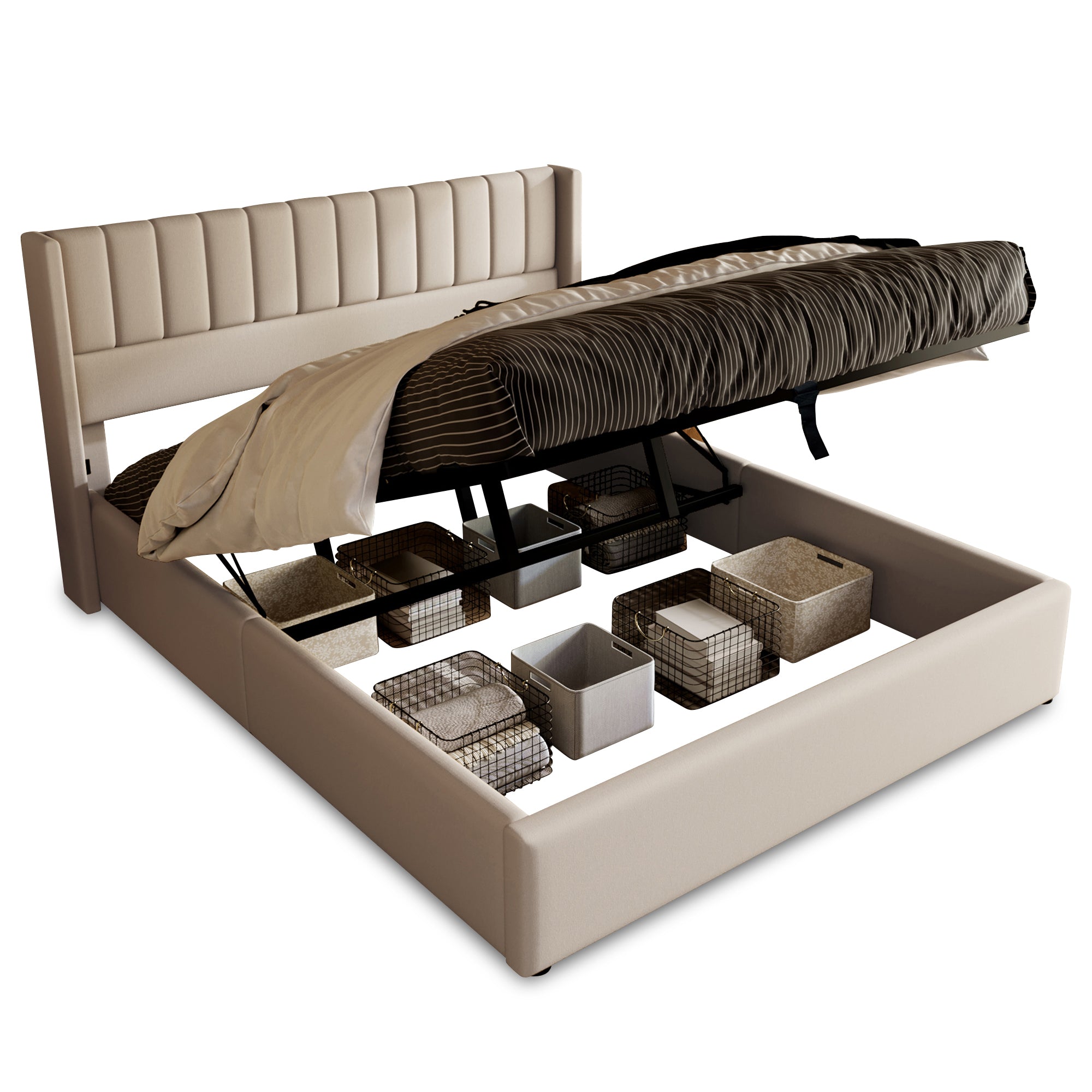 Logidon opbergbed 140x200 hydraulisch beige linnen stof