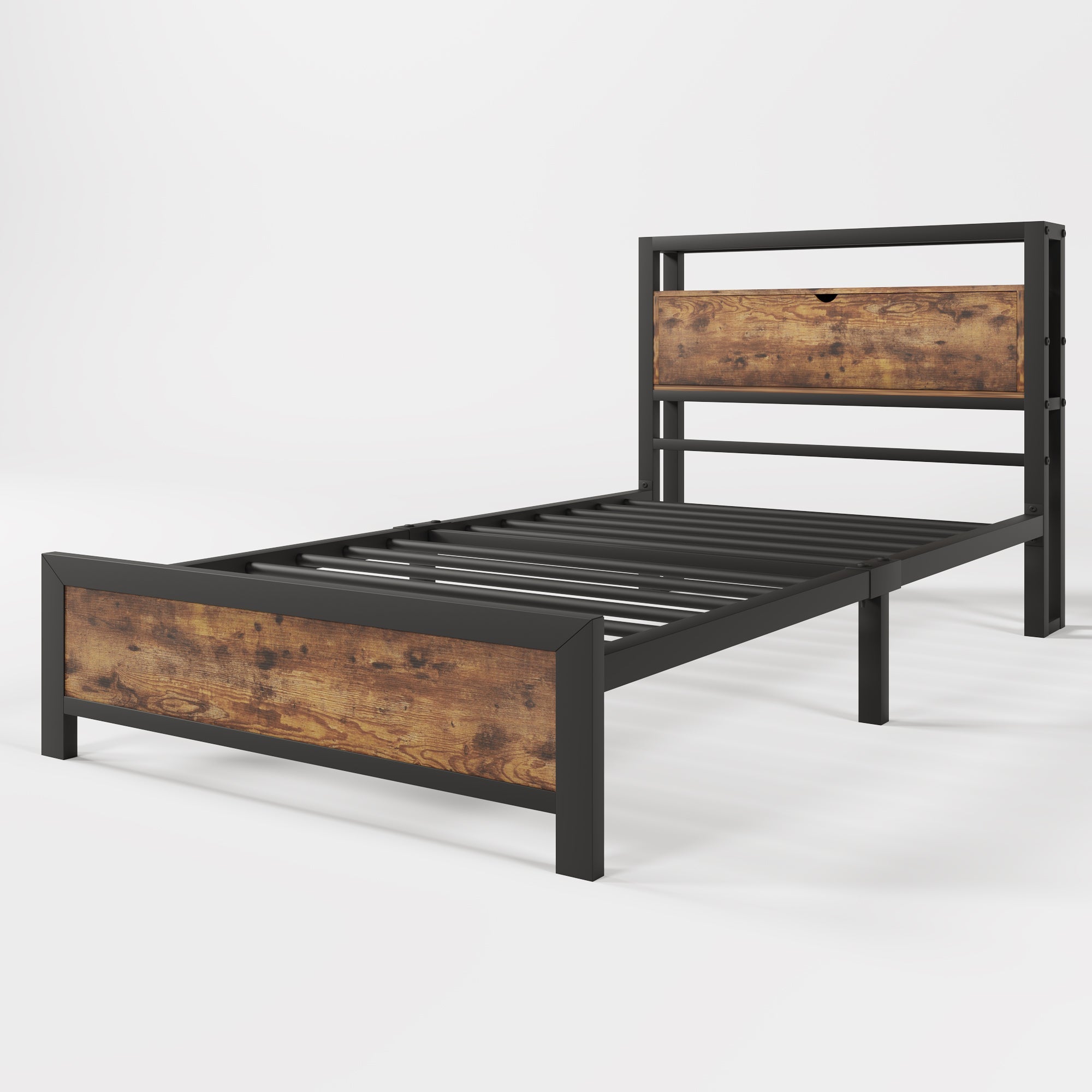 Logidon metalen bed 90x200 bruin met opbergruimte hoofdbord industrieel design
