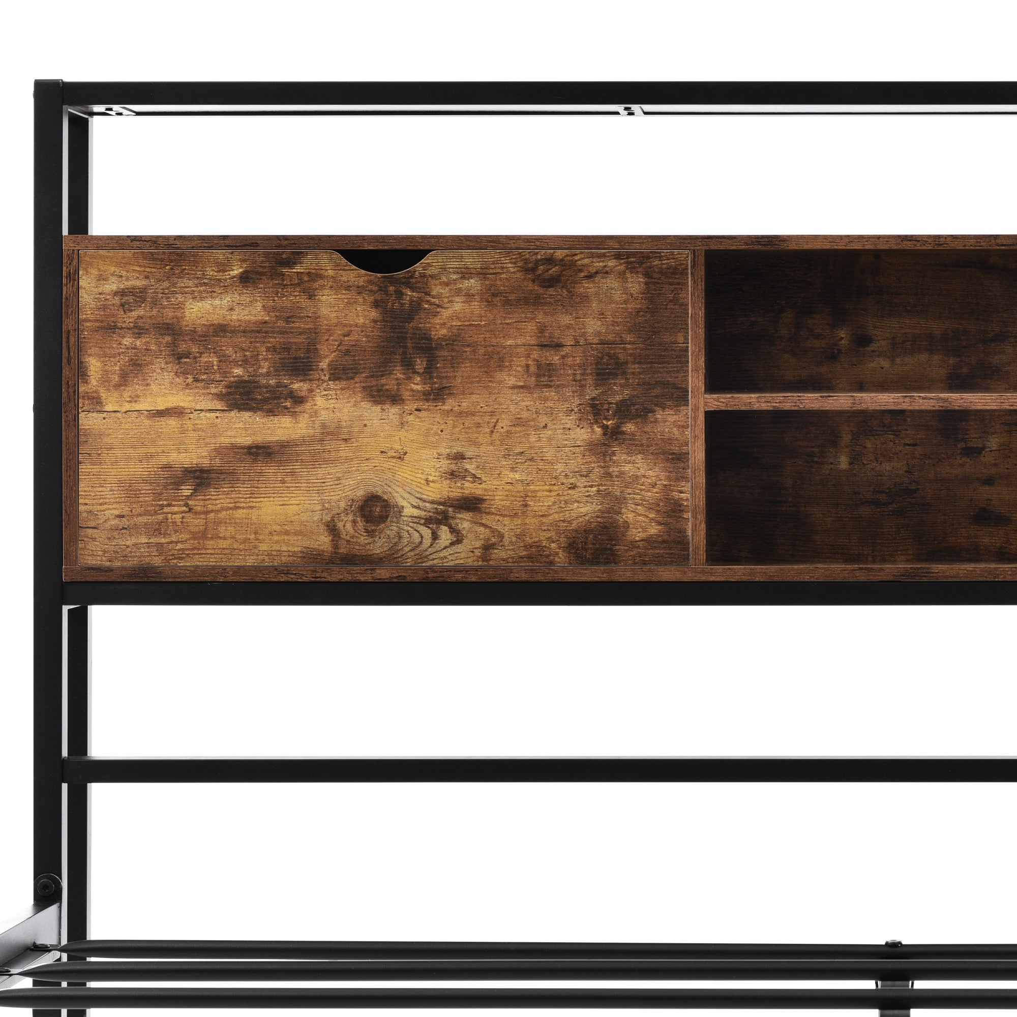 Logidon tweepersoonsbed 140x200 bruin hout metalen frame opbergruimte