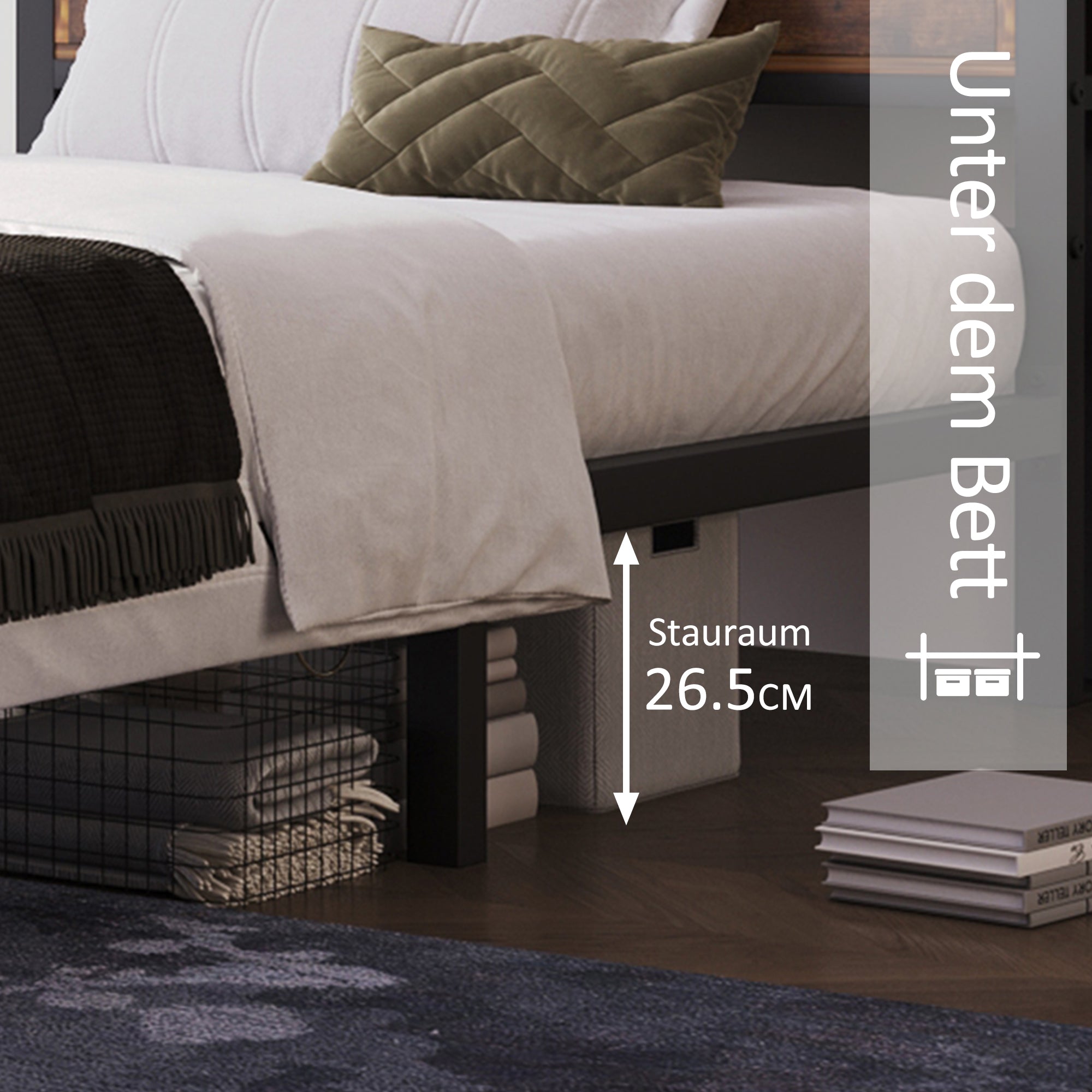 Logidon tweepersoonsbed 140x200 bruin hout metalen frame opbergruimte