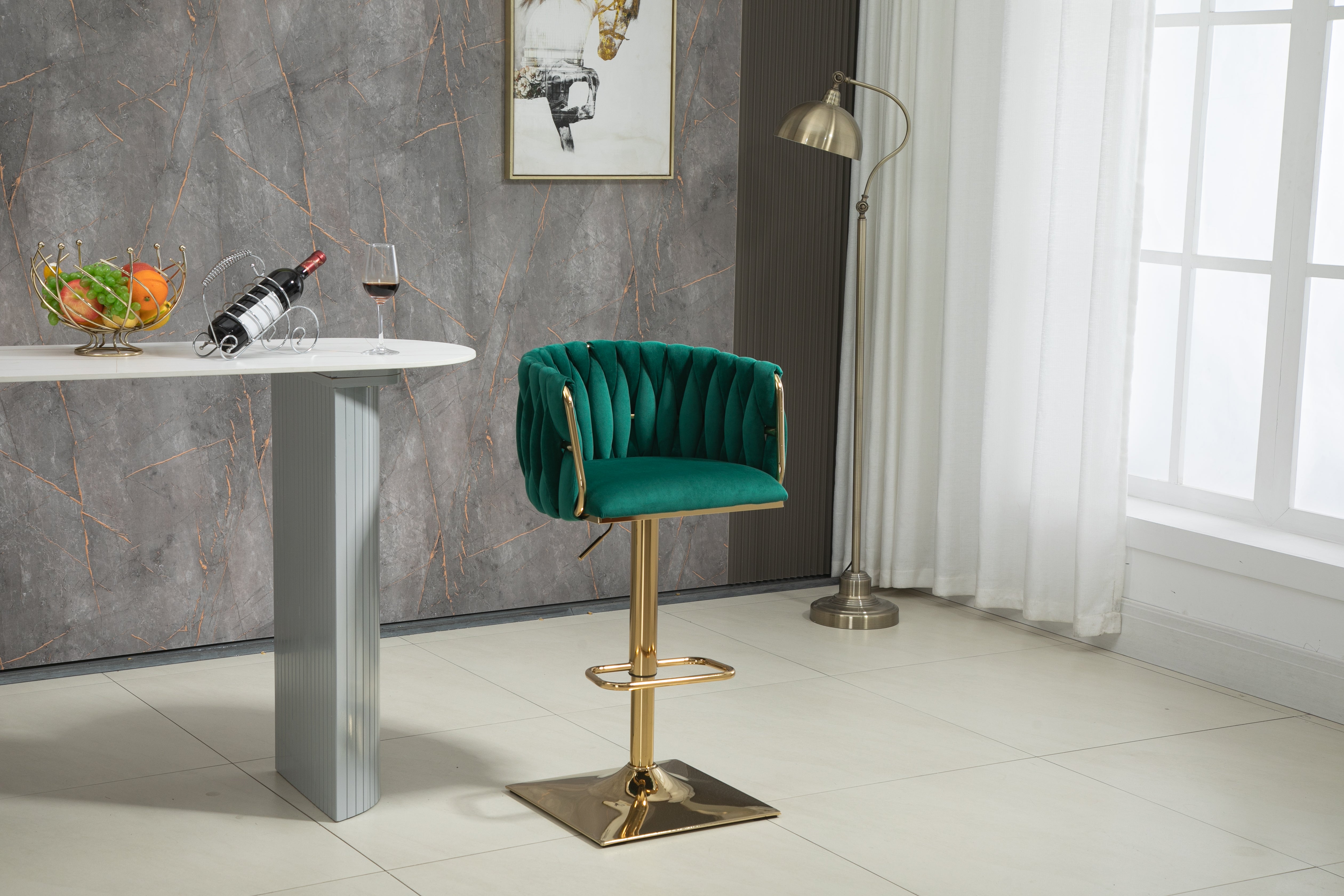 Logidon Vintage Barkruk Set 2 met Rugleuning en Voetensteun Emerald