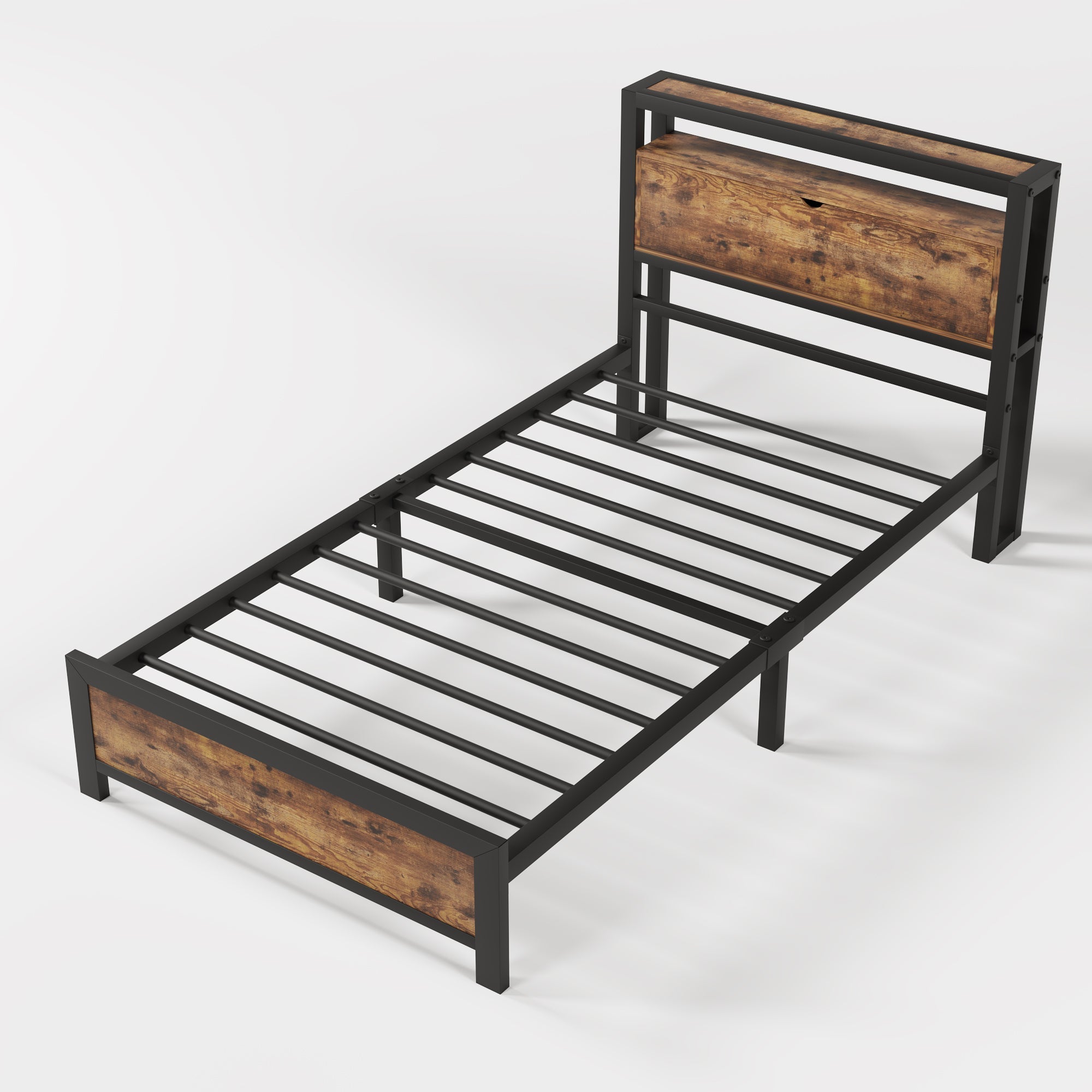 Logidon metalen bed 90x200 bruin met opbergruimte hoofdbord industrieel design