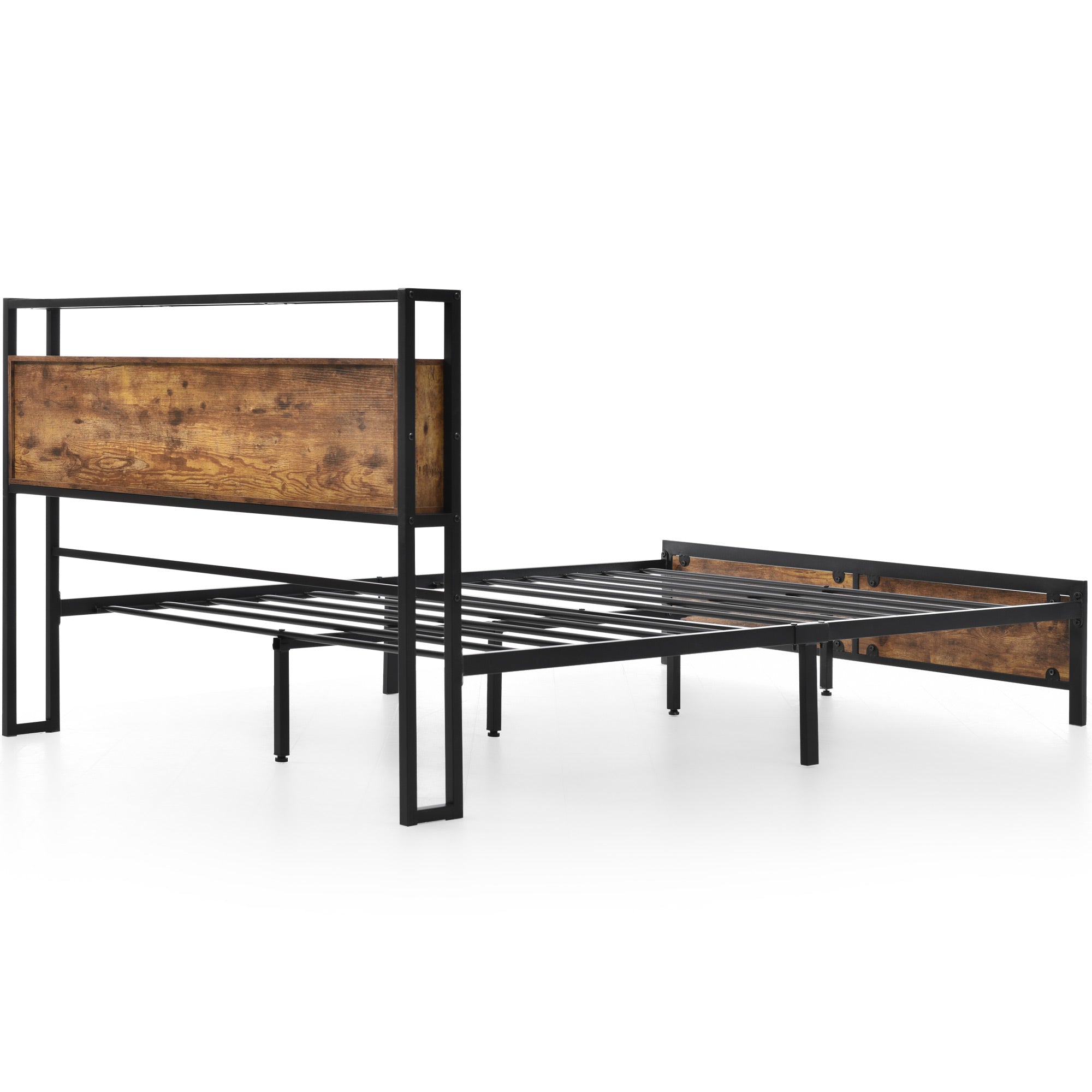 Logidon tweepersoonsbed 140x200 bruin hout metalen frame opbergruimte