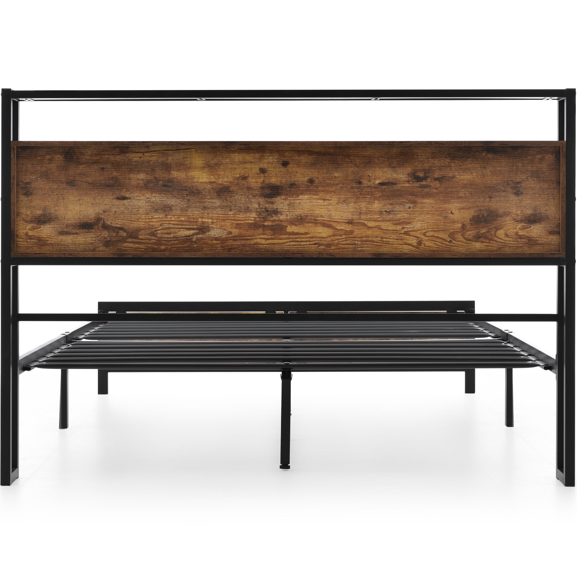 Logidon tweepersoonsbed 140x200 bruin hout metalen frame opbergruimte