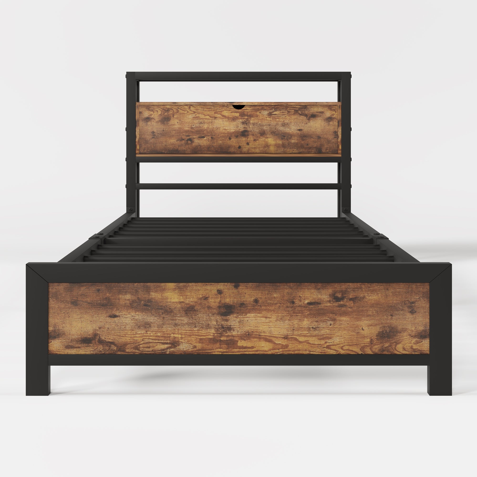 Logidon metalen bed 90x200 bruin met opbergruimte hoofdbord industrieel design