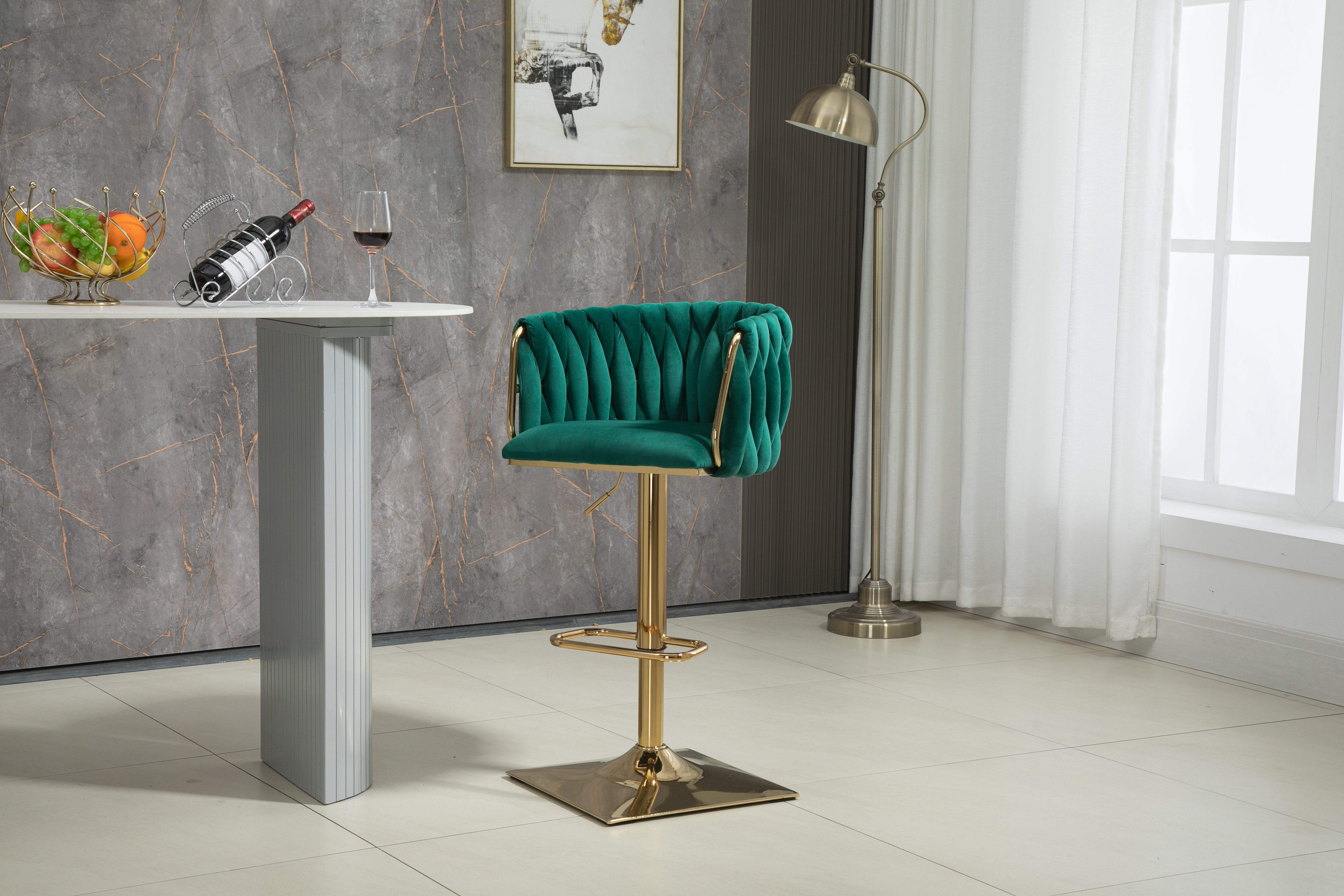 Logidon Vintage Barkruk Set 2 met Rugleuning en Voetensteun Emerald