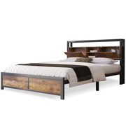 Logidon tweepersoonsbed 140x200 bruin hout metalen frame opbergruimte