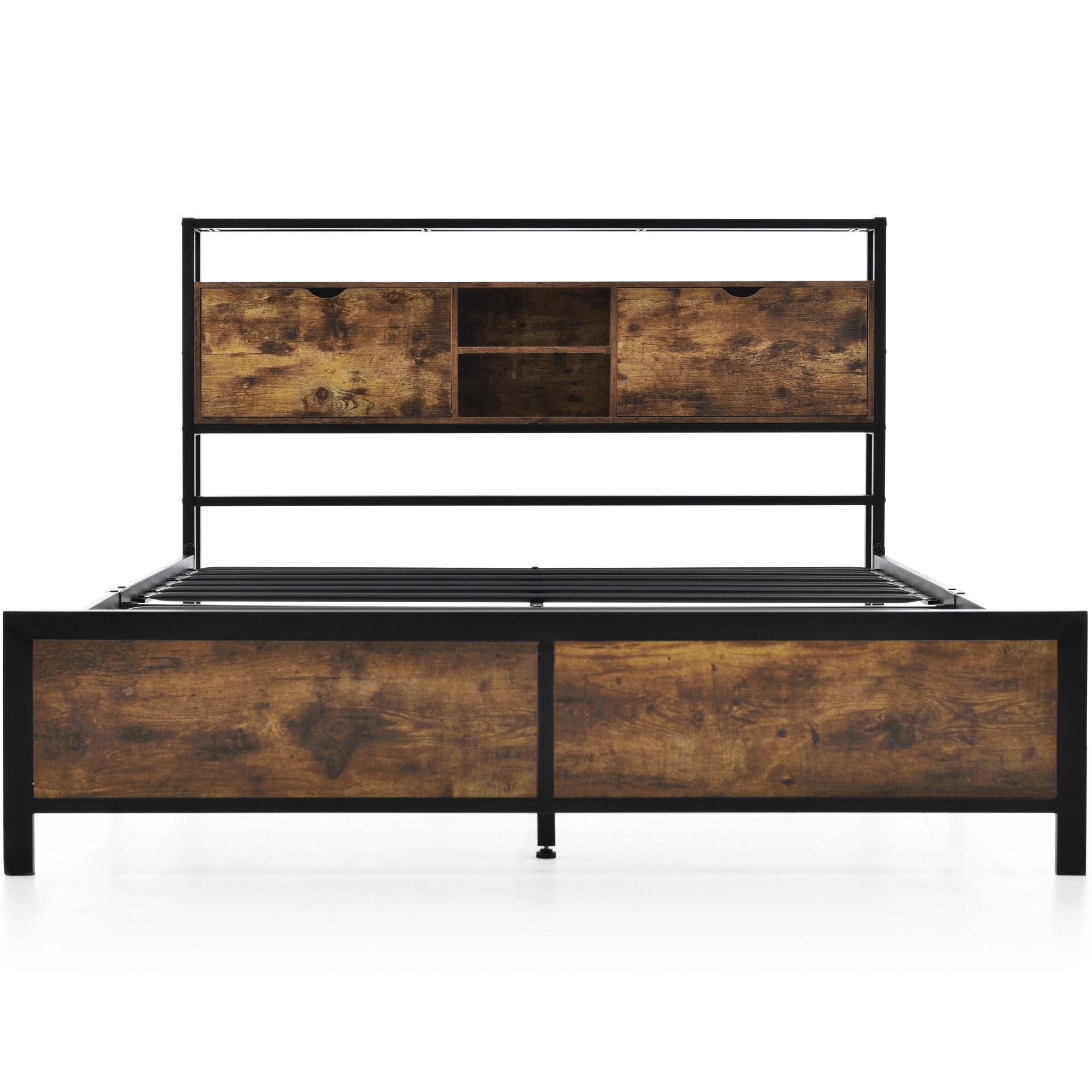 Logidon tweepersoonsbed 140x200 bruin hout metalen frame opbergruimte