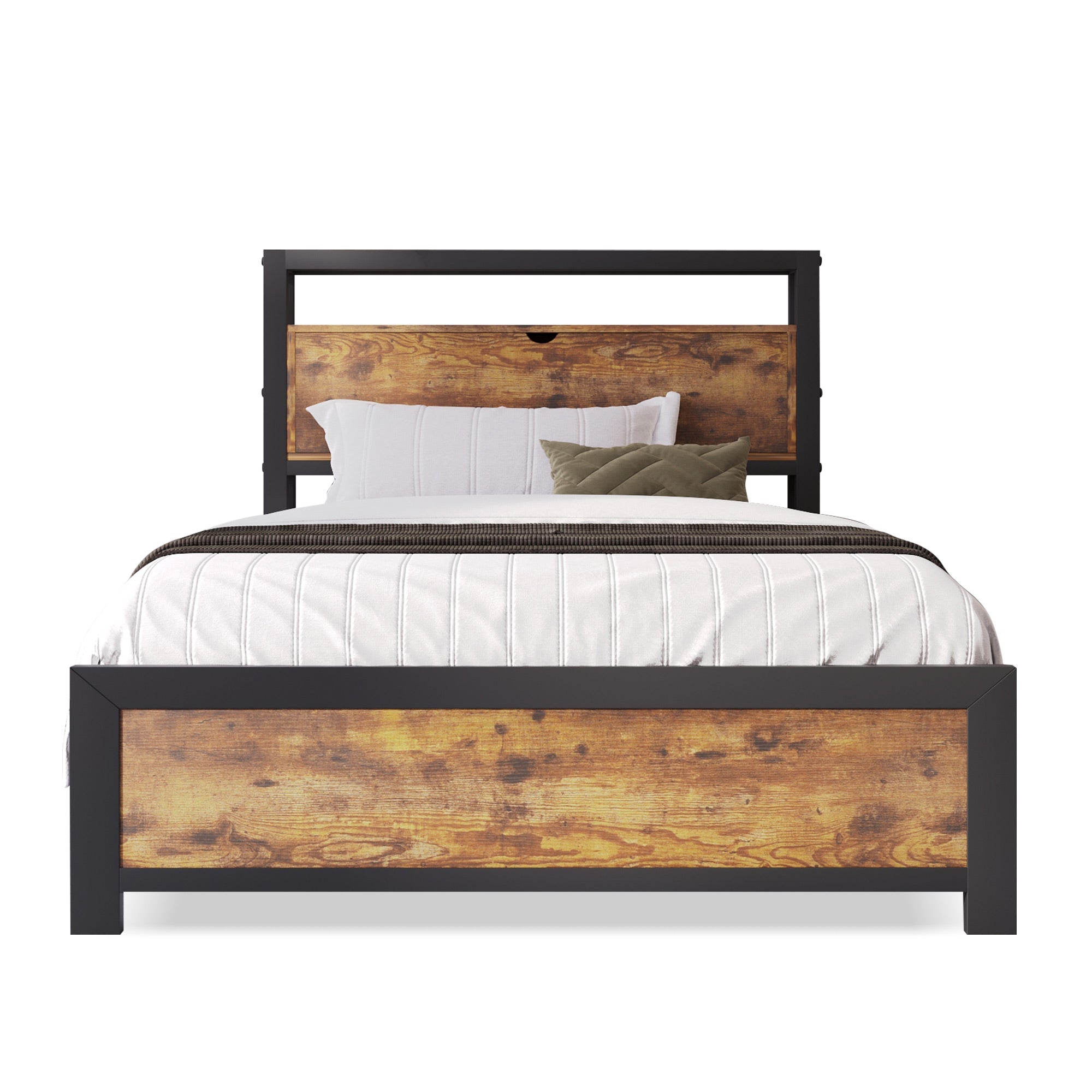 Logidon metalen bed 90x200 bruin met opbergruimte hoofdbord industrieel design