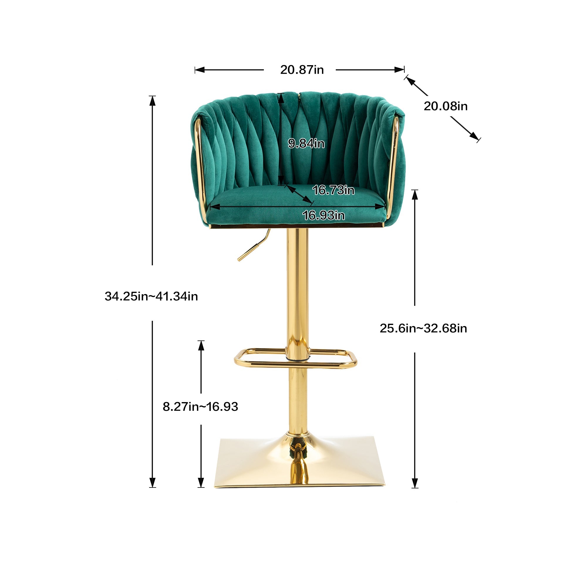 Logidon Vintage Barkruk Set 2 met Rugleuning en Voetensteun Emerald