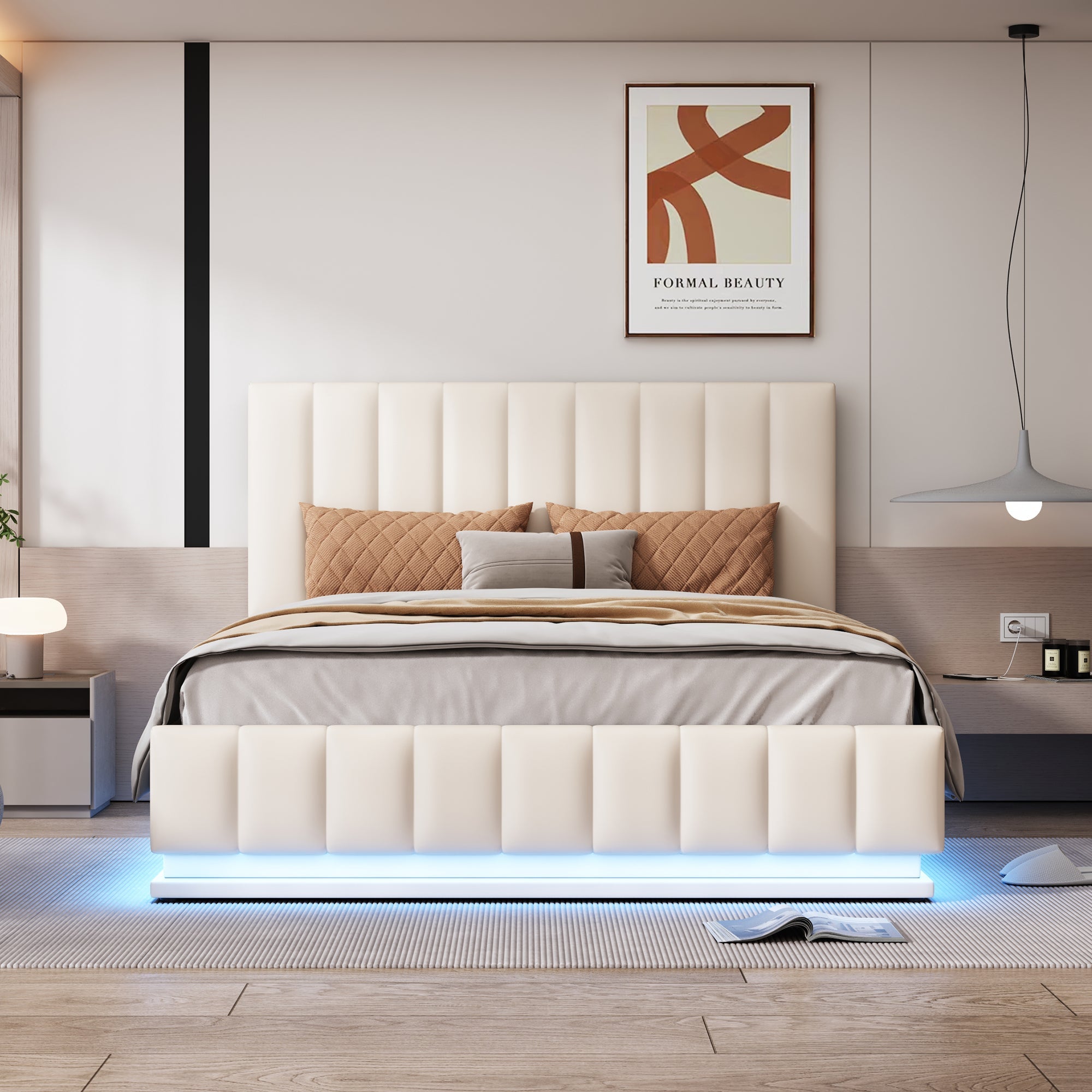 Logidon gestoffeerd bed 140x200 cm met LED bedkast verstelbaar hoofdbord wit