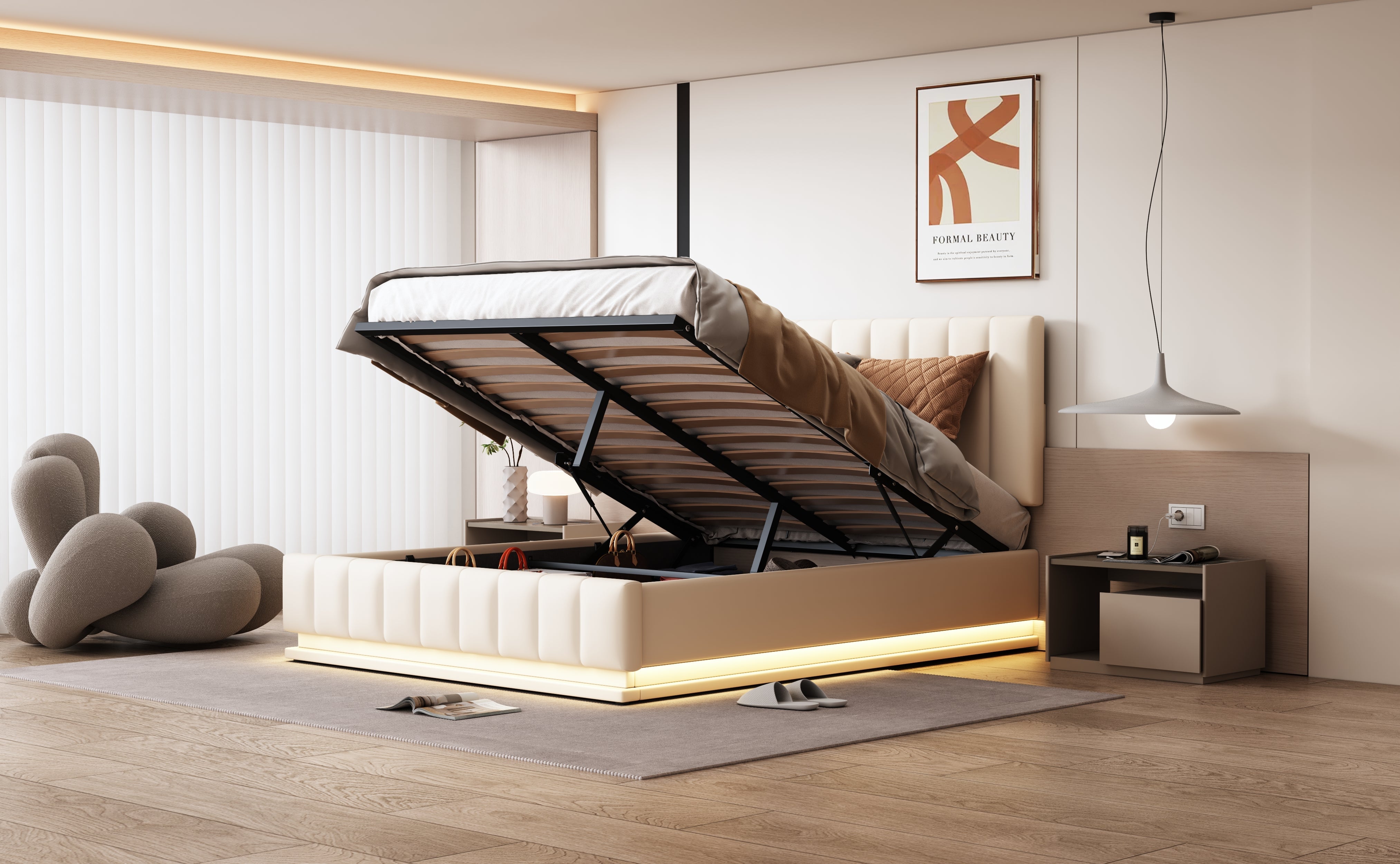 Logidon gestoffeerd bed 140x200 cm met LED bedkast verstelbaar hoofdbord wit
