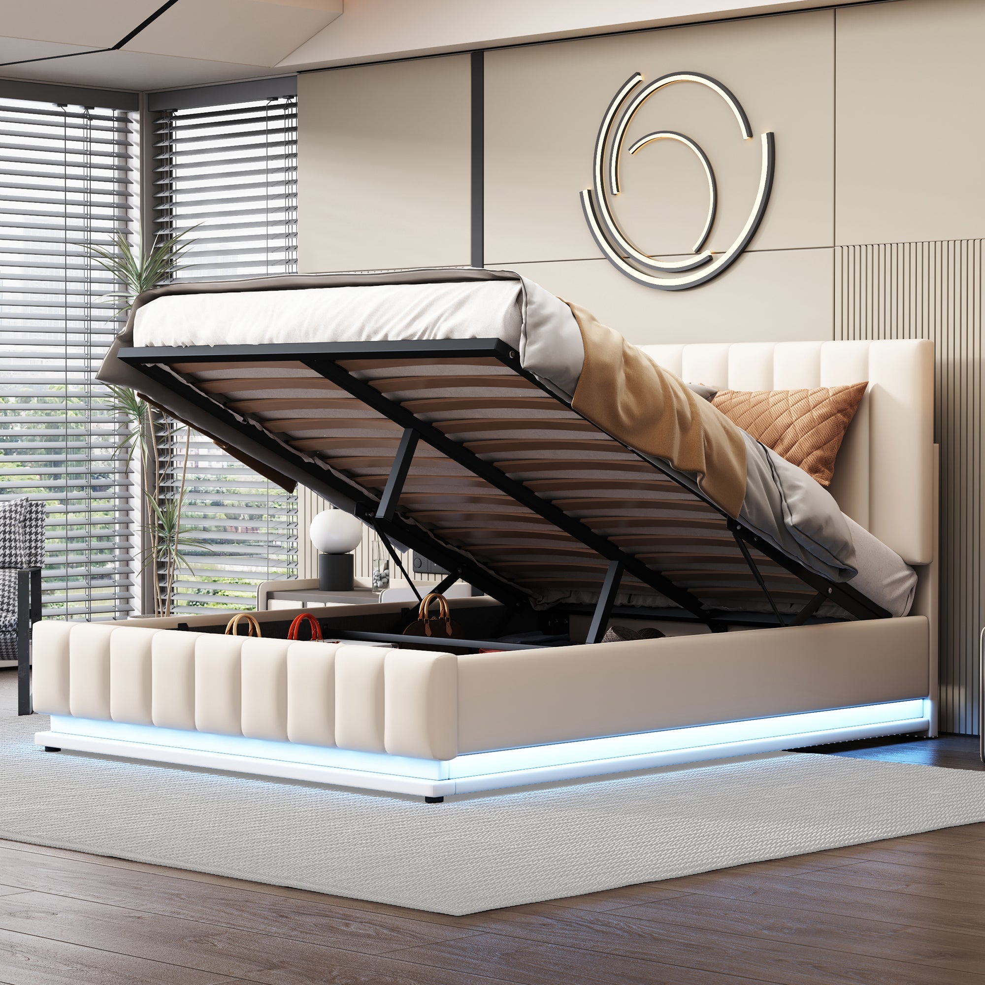 Logidon gestoffeerd bed 140x200 cm met LED bedkast verstelbaar hoofdbord wit