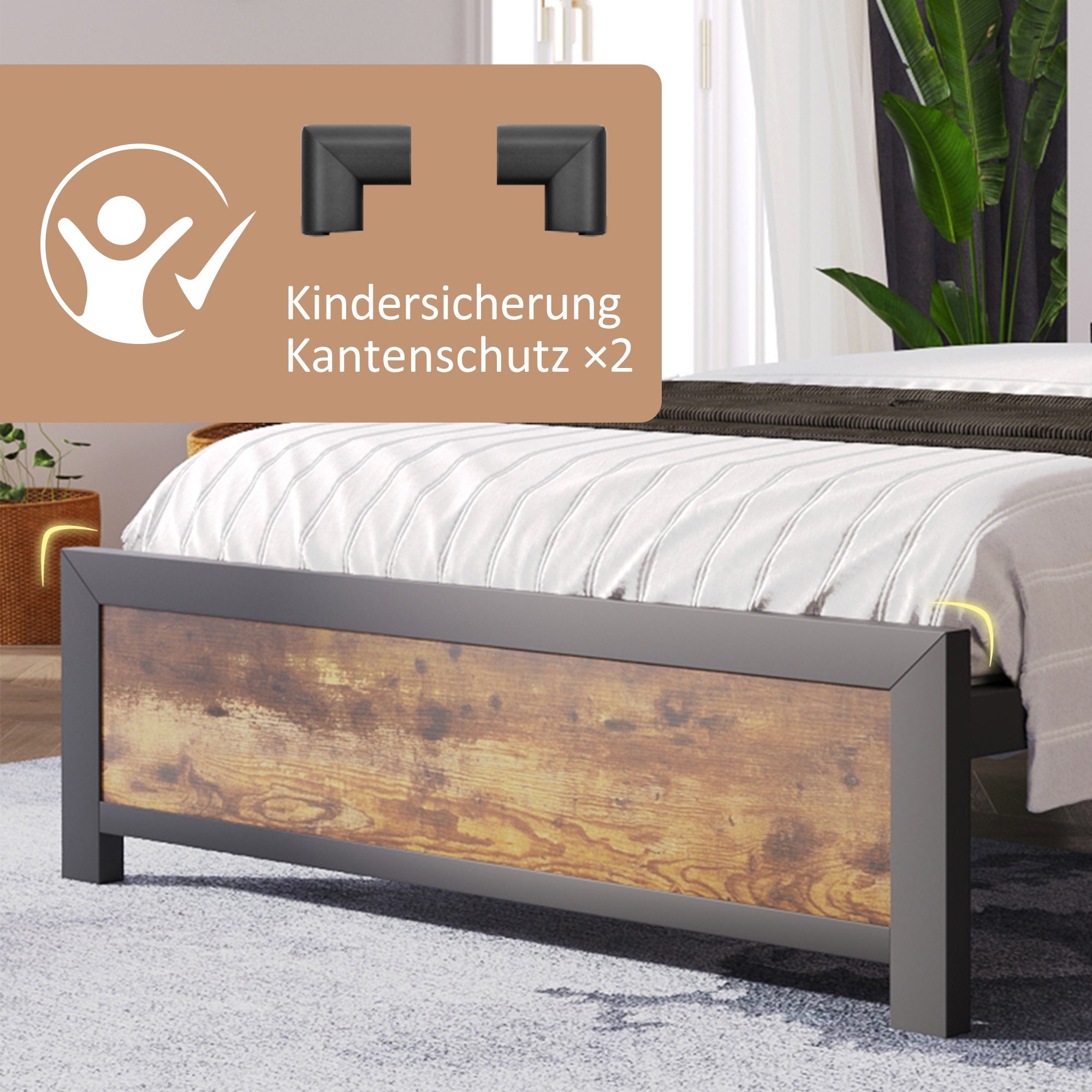 Logidon metalen bed 90x200 bruin met opbergruimte hoofdbord industrieel design