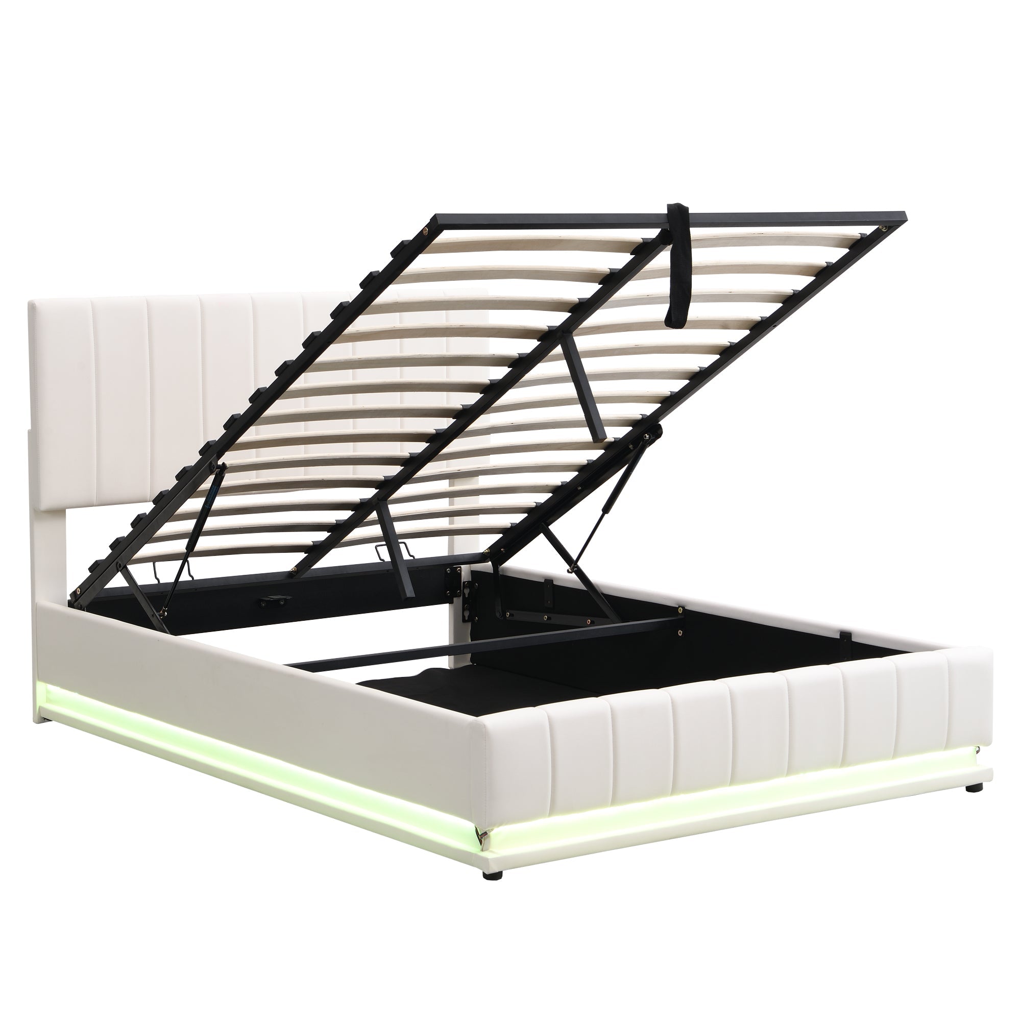 Logidon gestoffeerd bed 140x200 cm met LED bedkast verstelbaar hoofdbord wit