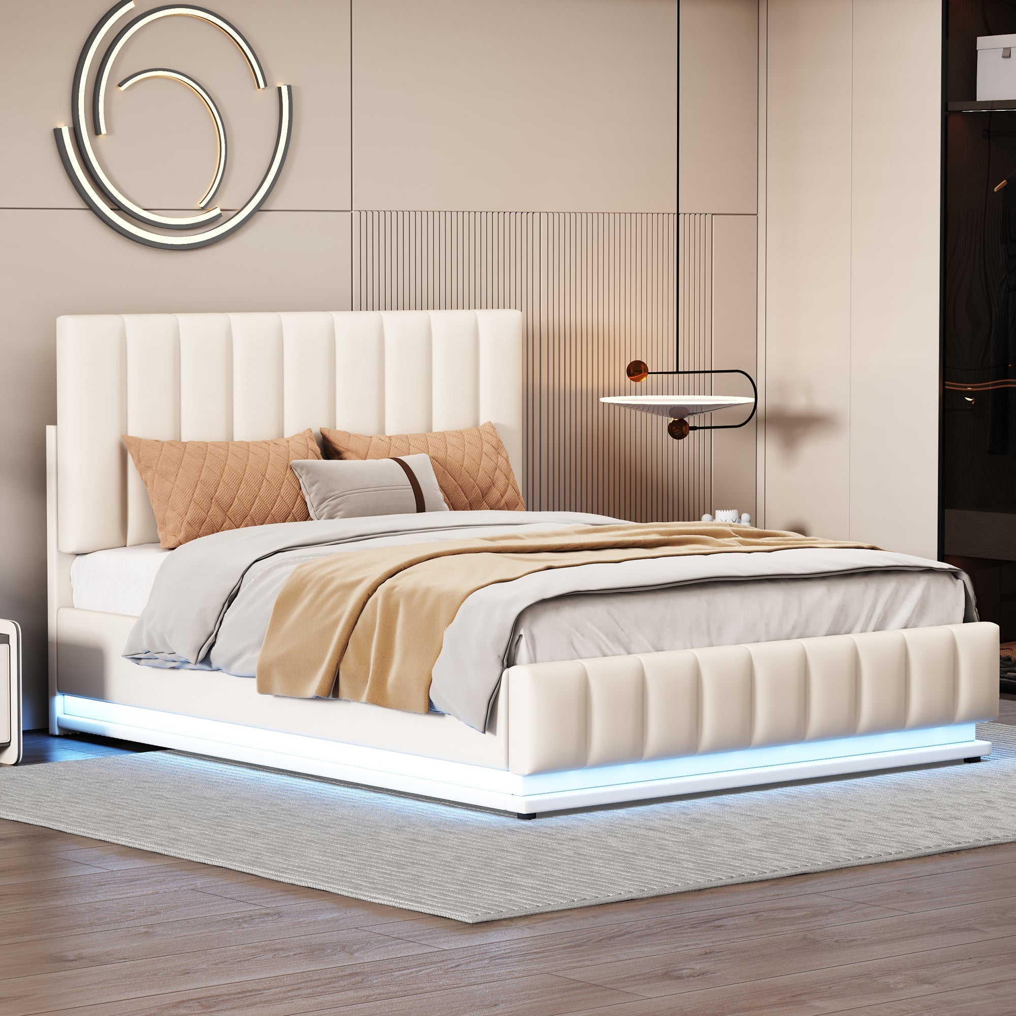 Logidon gestoffeerd bed 140x200 cm met LED bedkast verstelbaar hoofdbord wit