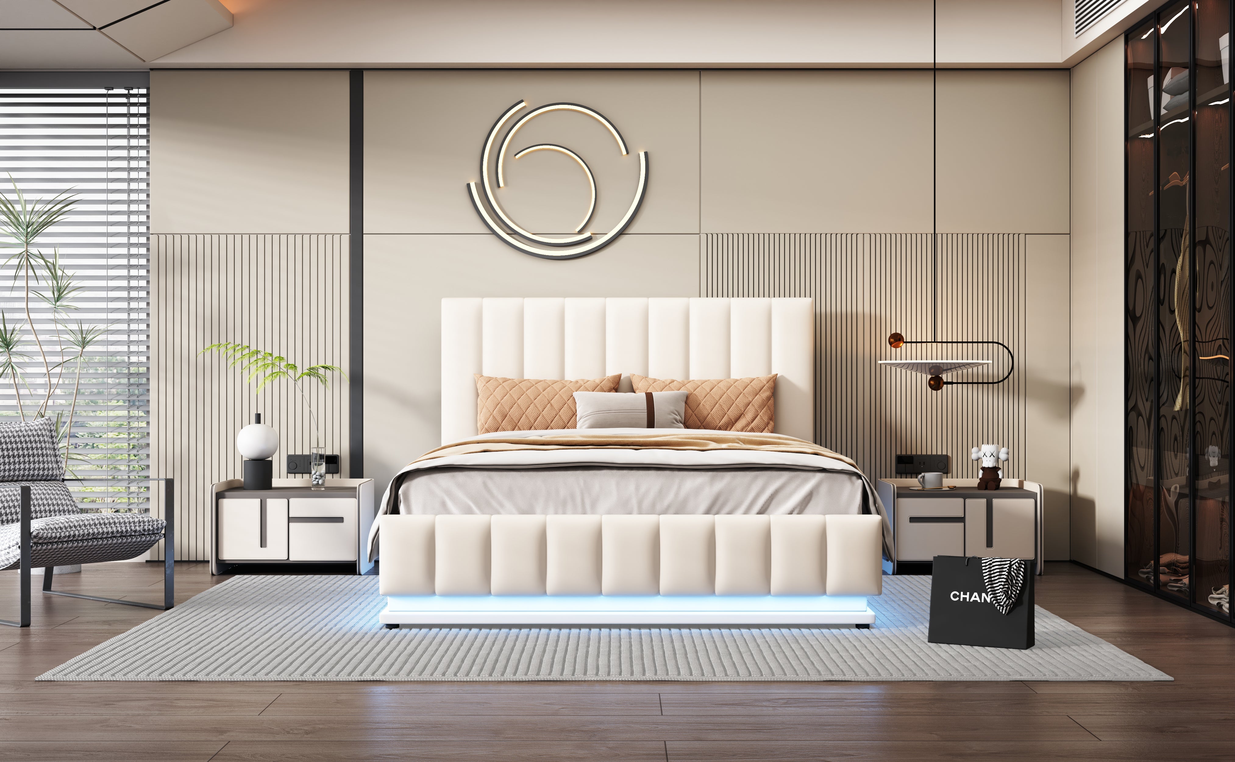 Logidon gestoffeerd bed 140x200 cm met LED bedkast verstelbaar hoofdbord wit