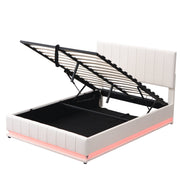 Logidon gestoffeerd bed 140x200 cm met LED bedkast verstelbaar hoofdbord wit