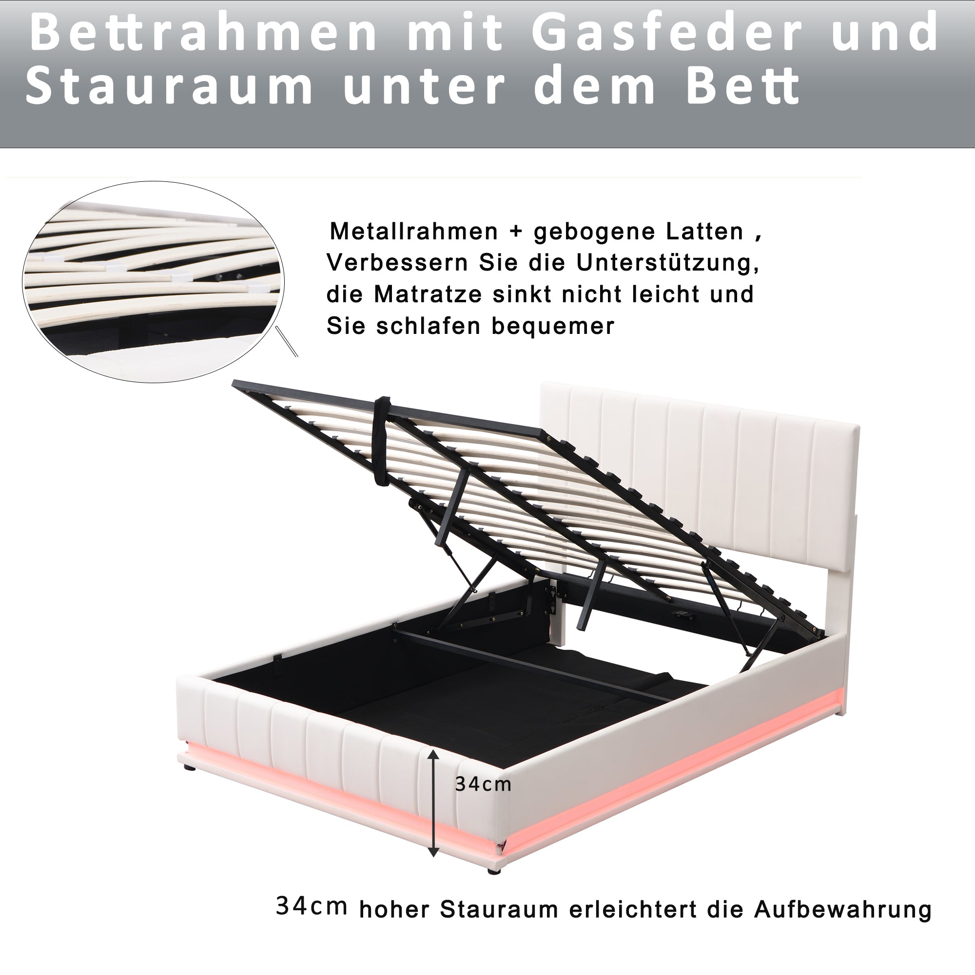 Logidon gestoffeerd bed 140x200 cm met LED bedkast verstelbaar hoofdbord wit