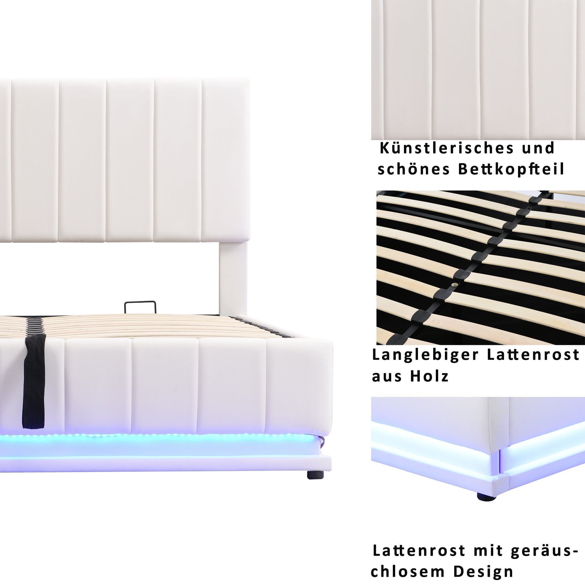 Logidon gestoffeerd bed 140x200 cm met LED bedkast verstelbaar hoofdbord wit