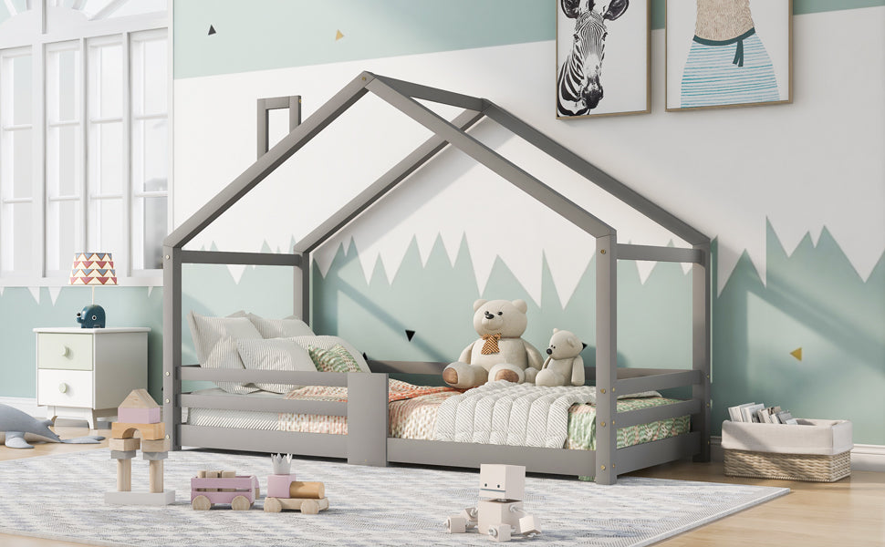 Logidon kinderbed huisbed met schouw grijs 90x200 cm