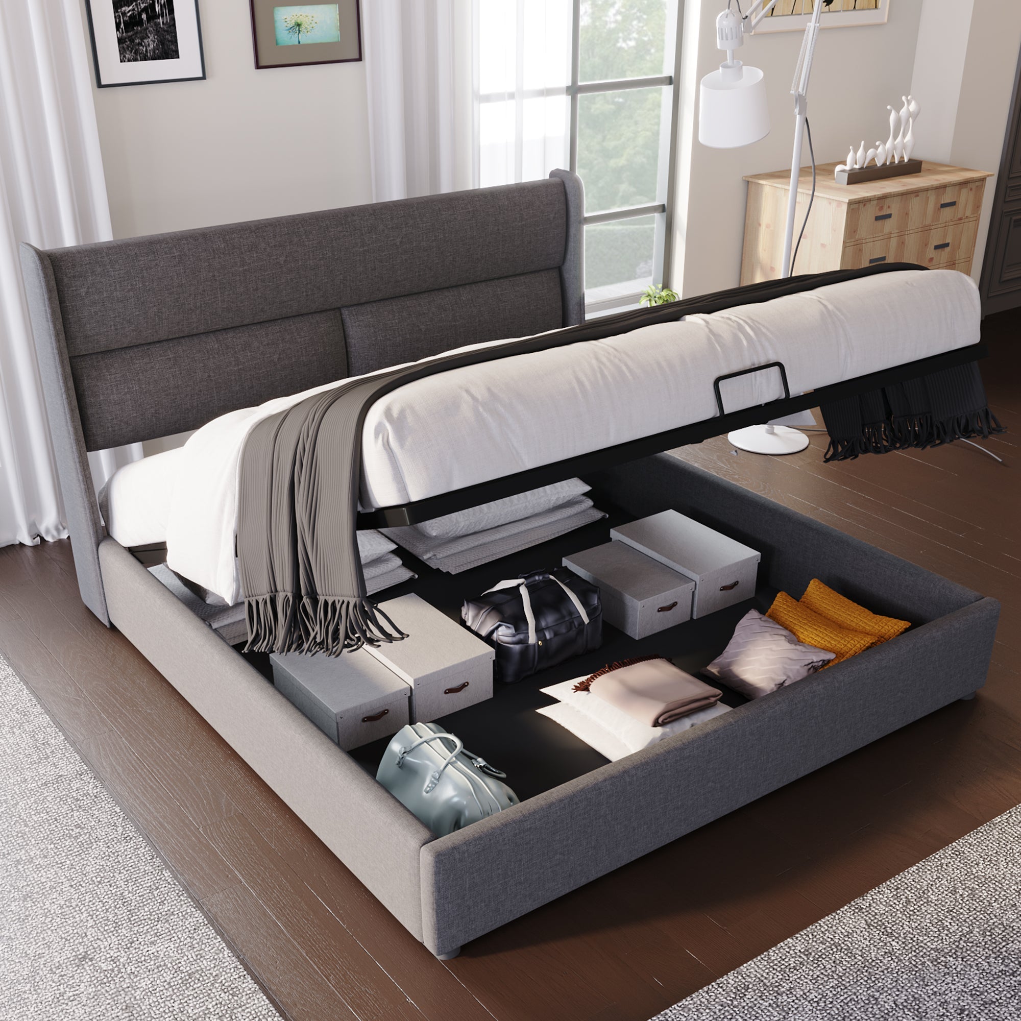 Logidon double bed 180x200 gray with adjustable headrests