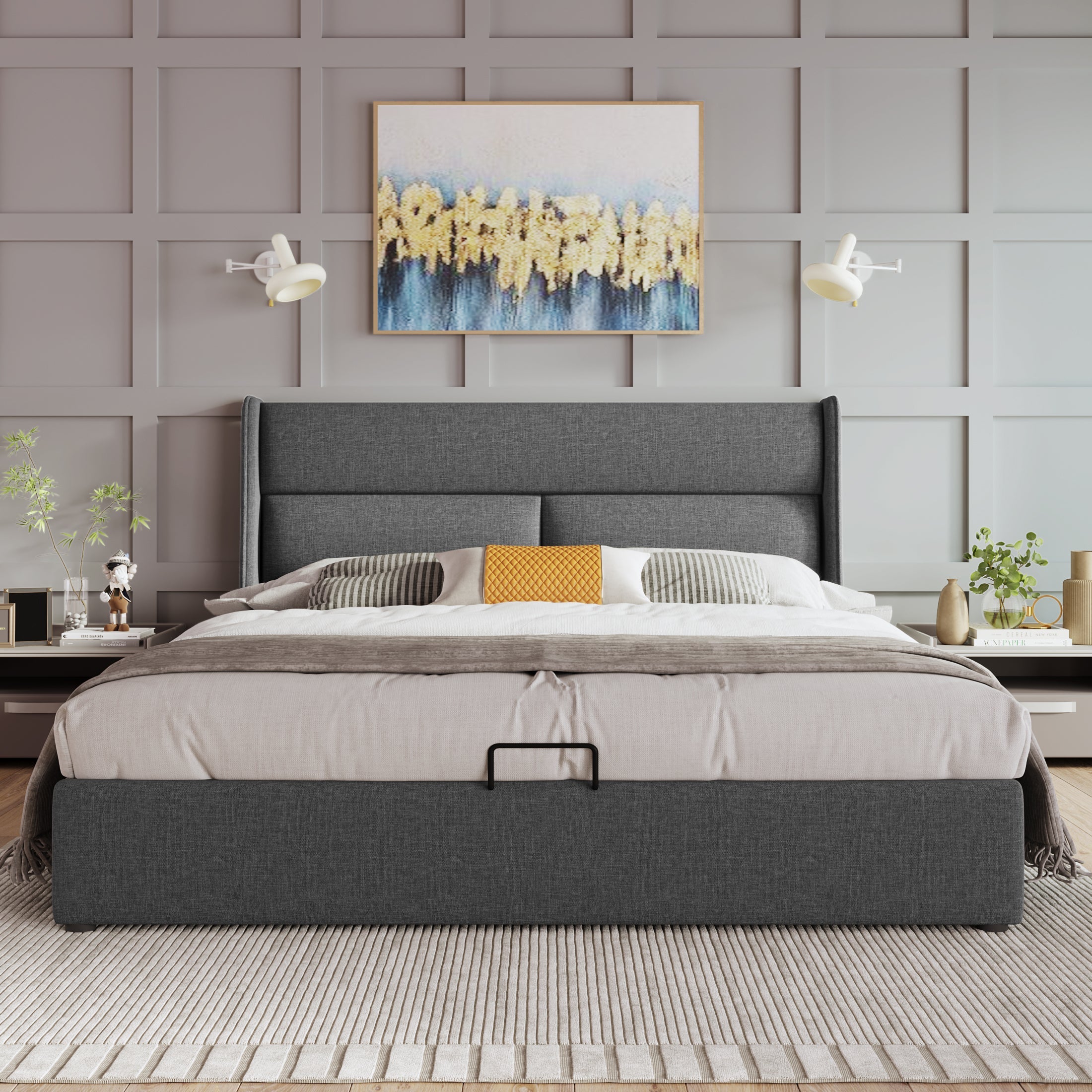 Logidon double bed 180x200 gray with adjustable headrests