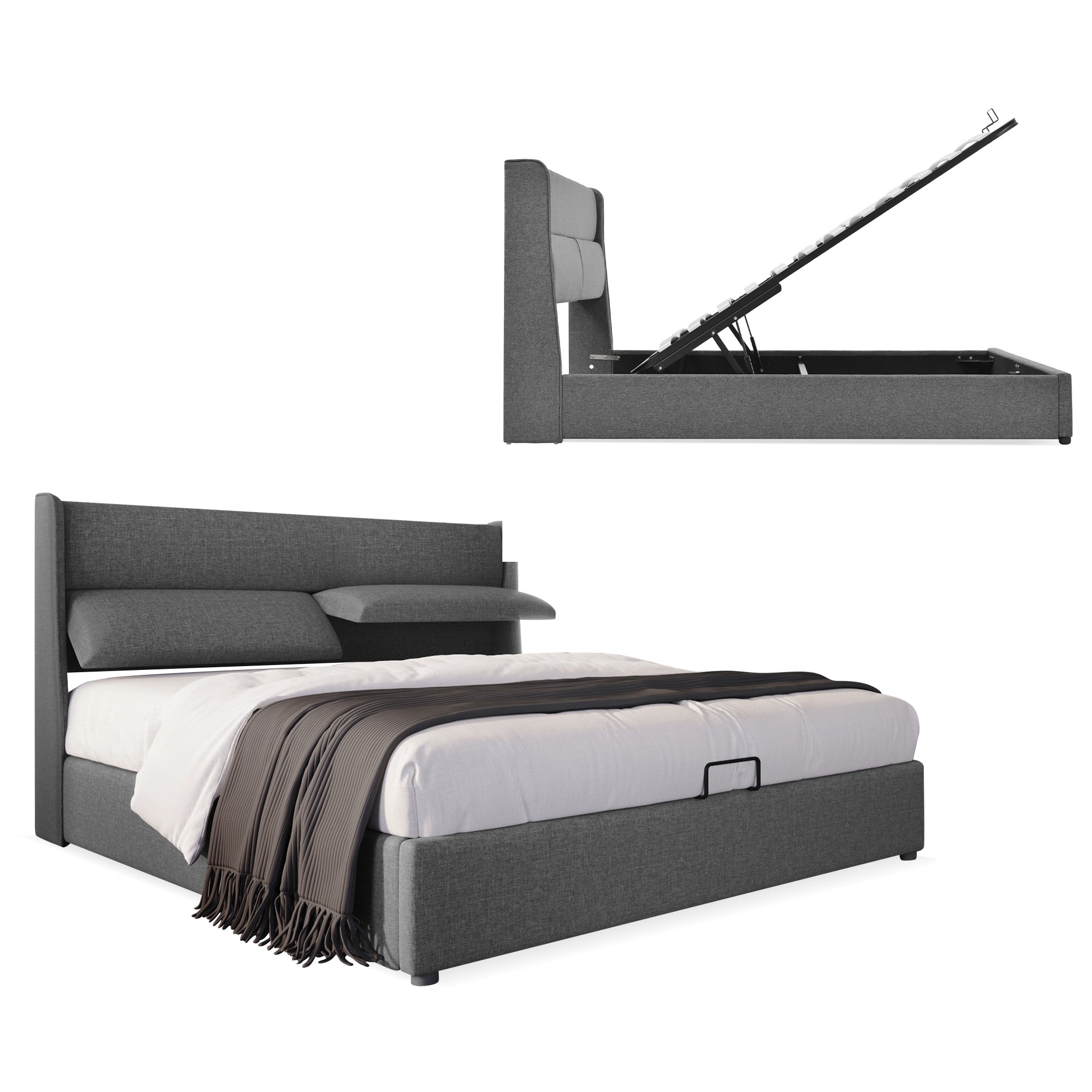 Logidon double bed 180x200 gray with adjustable headrests