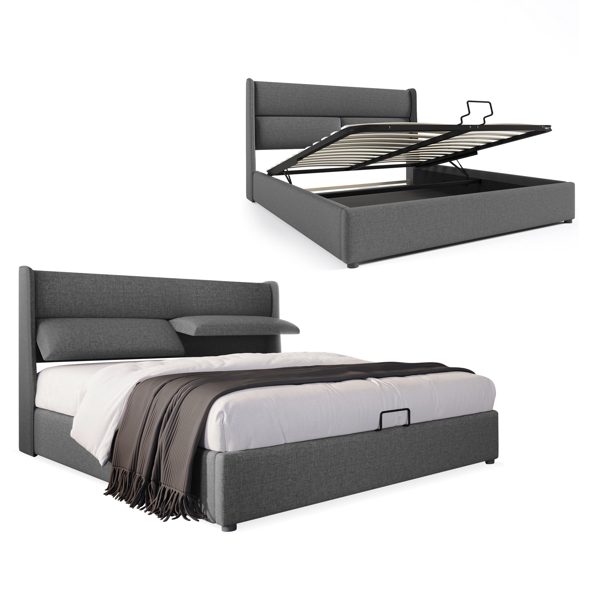 Logidon tweepersoonsbed 180x200 grijs met verstelbare hoofdsteunen