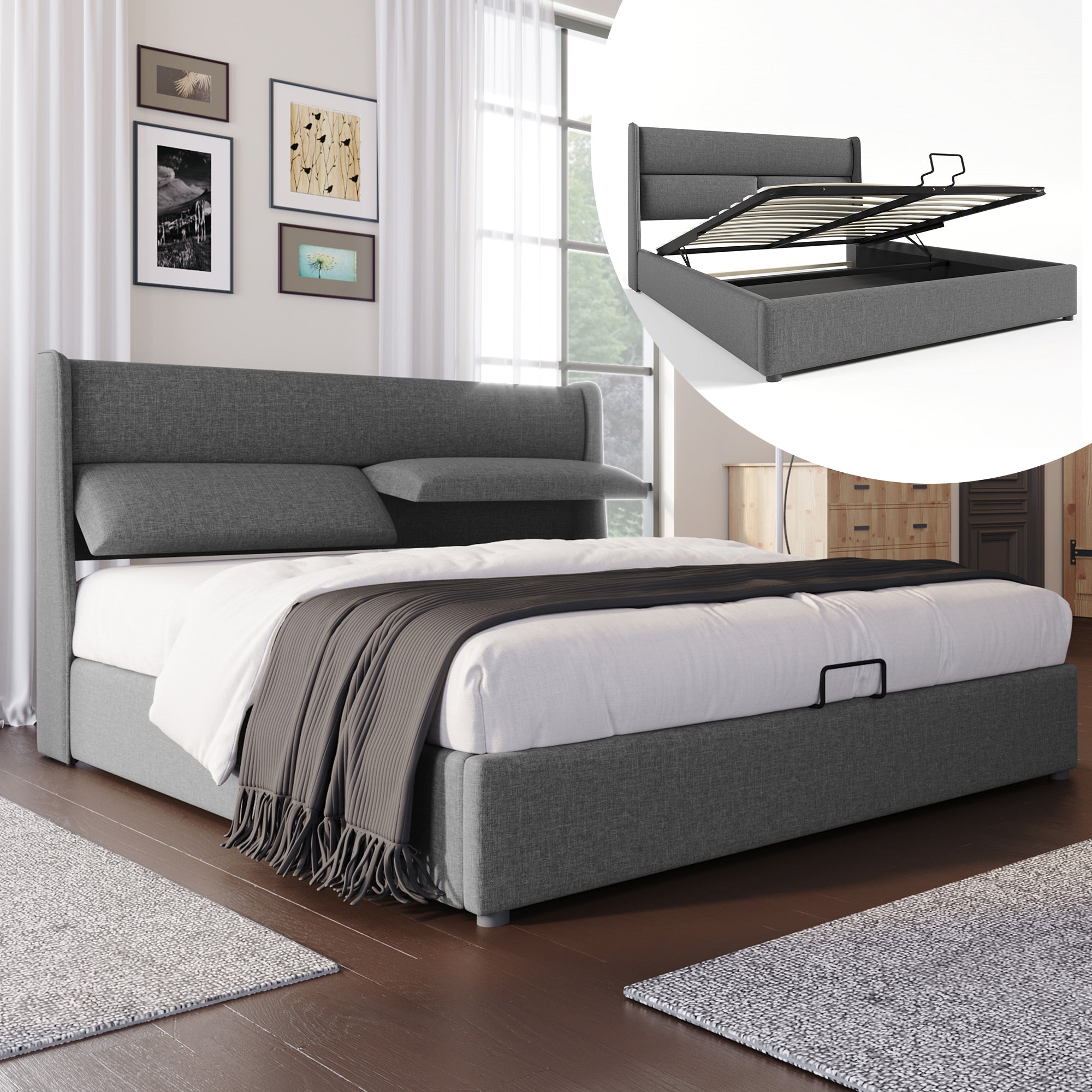 Logidon double bed 180x200 gray with adjustable headrests