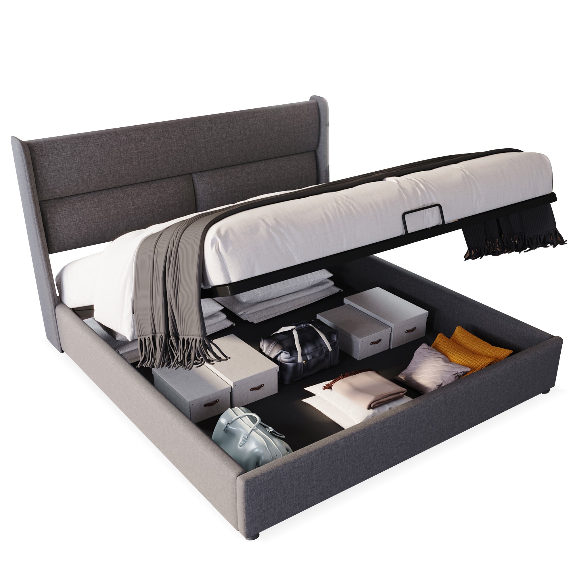 Logidon double bed 180x200 gray with adjustable headrests
