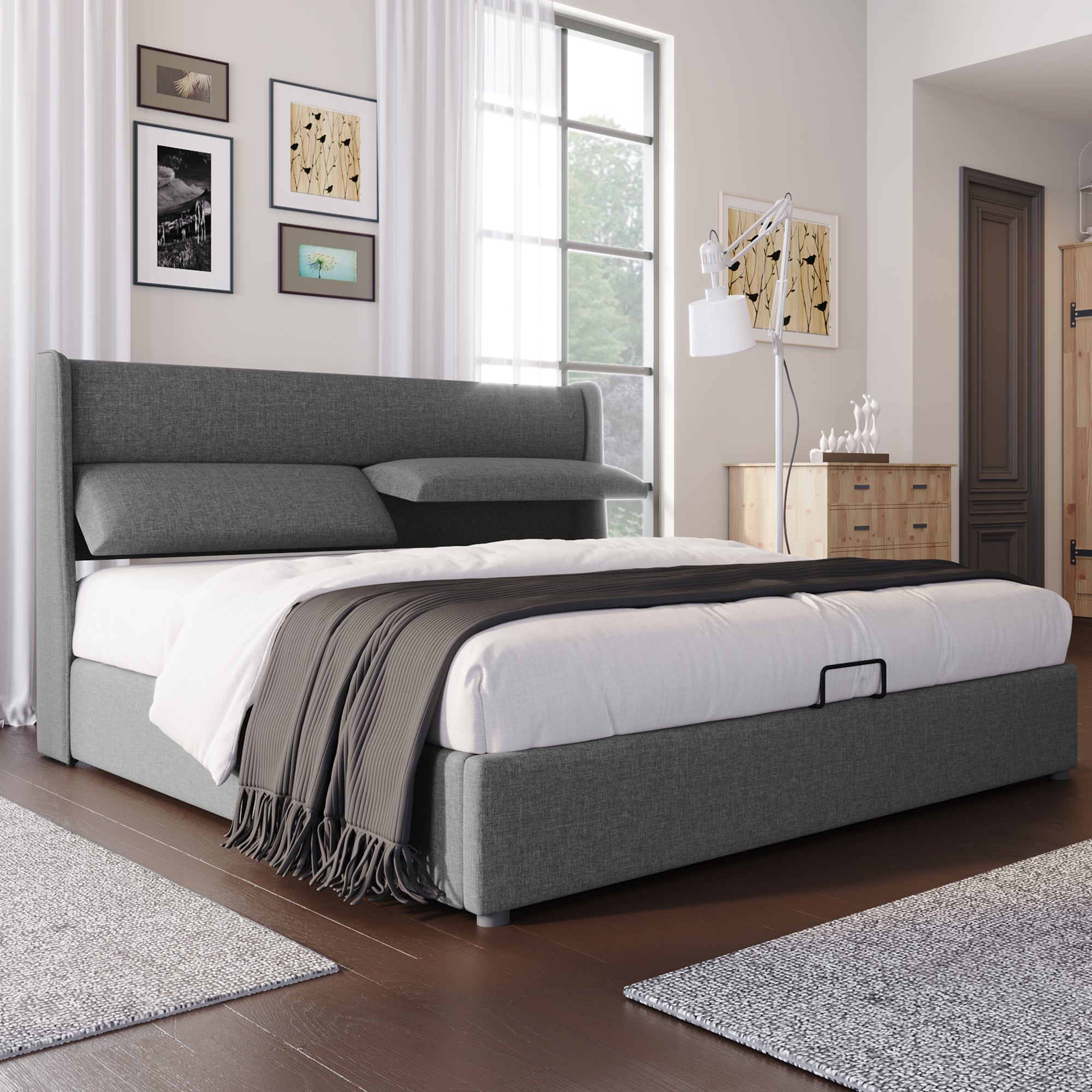 Logidon double bed 180x200 gray with adjustable headrests