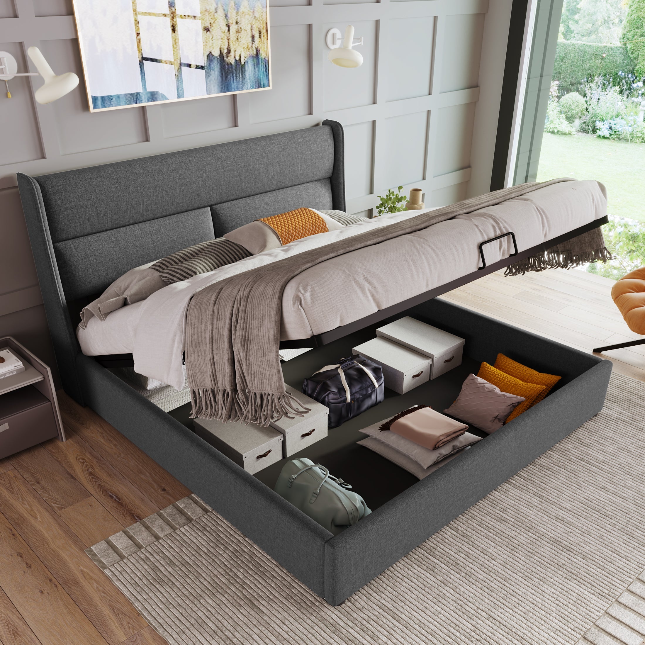 Logidon double bed 180x200 gray with adjustable headrests