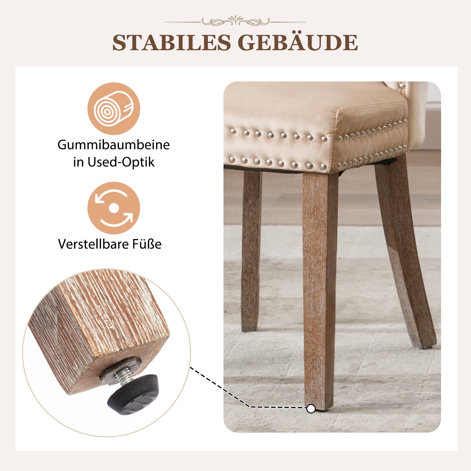 Logidon dining chair beige velvet set of 4 door knockers