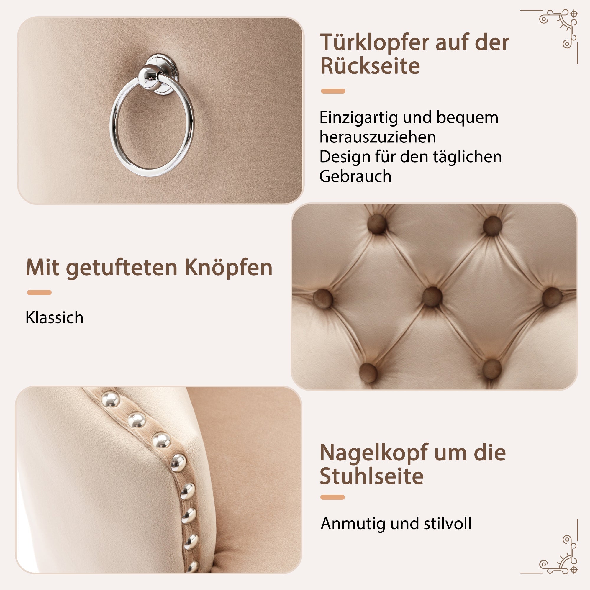 Logidon eetkamerstoel beige fluwelen deurklopper set van 6