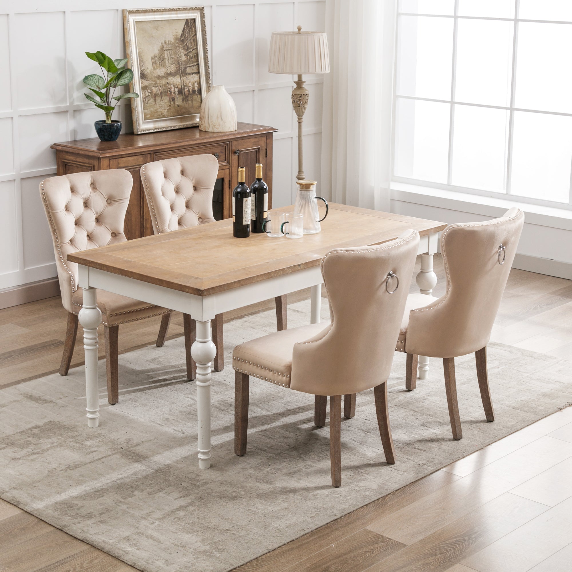 Logidon dining chair beige velvet set of 4 door knockers
