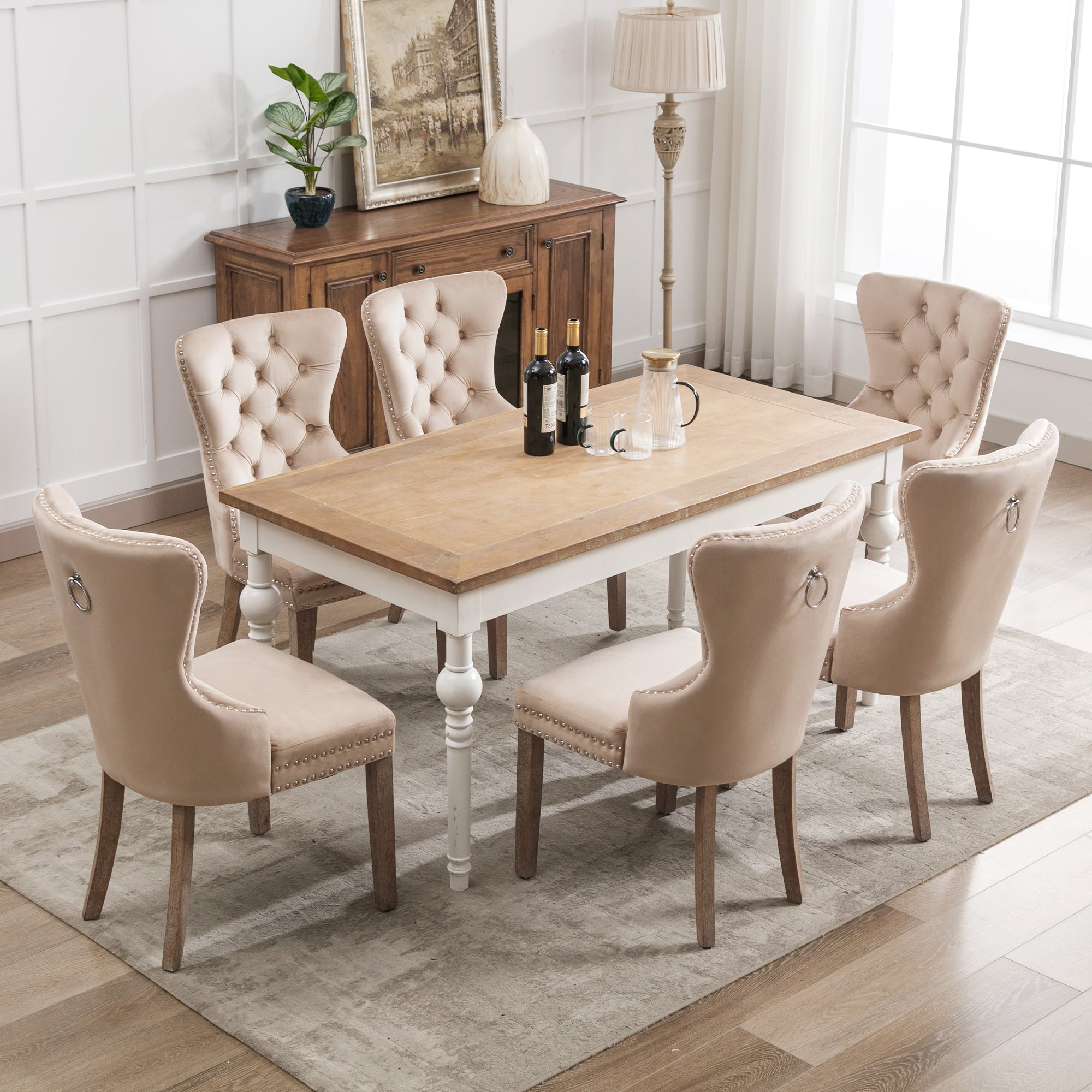 Logidon eetkamerstoel beige fluwelen deurklopper set van 6