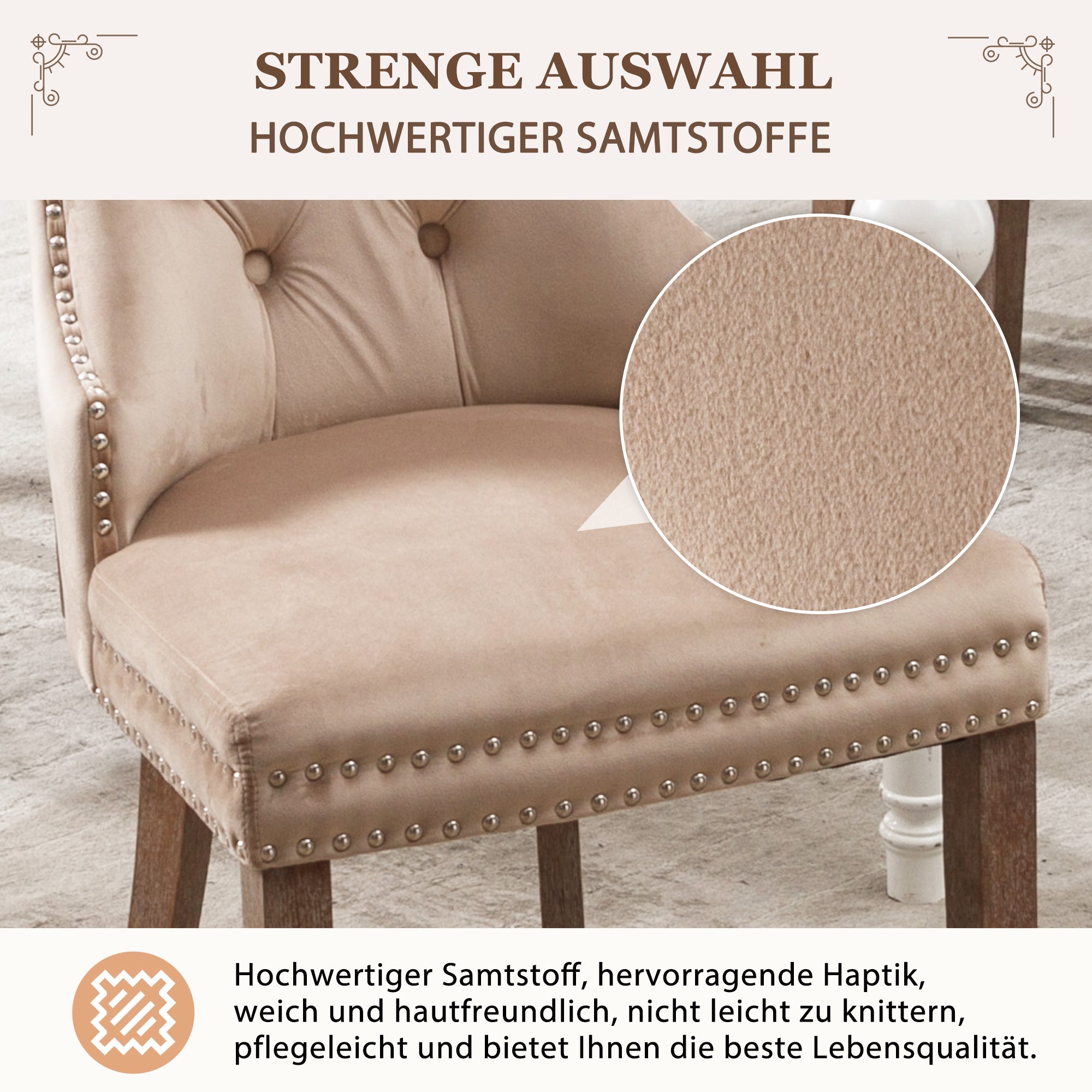 Logidon eetkamerstoel beige fluwelen deurklopper set van 6