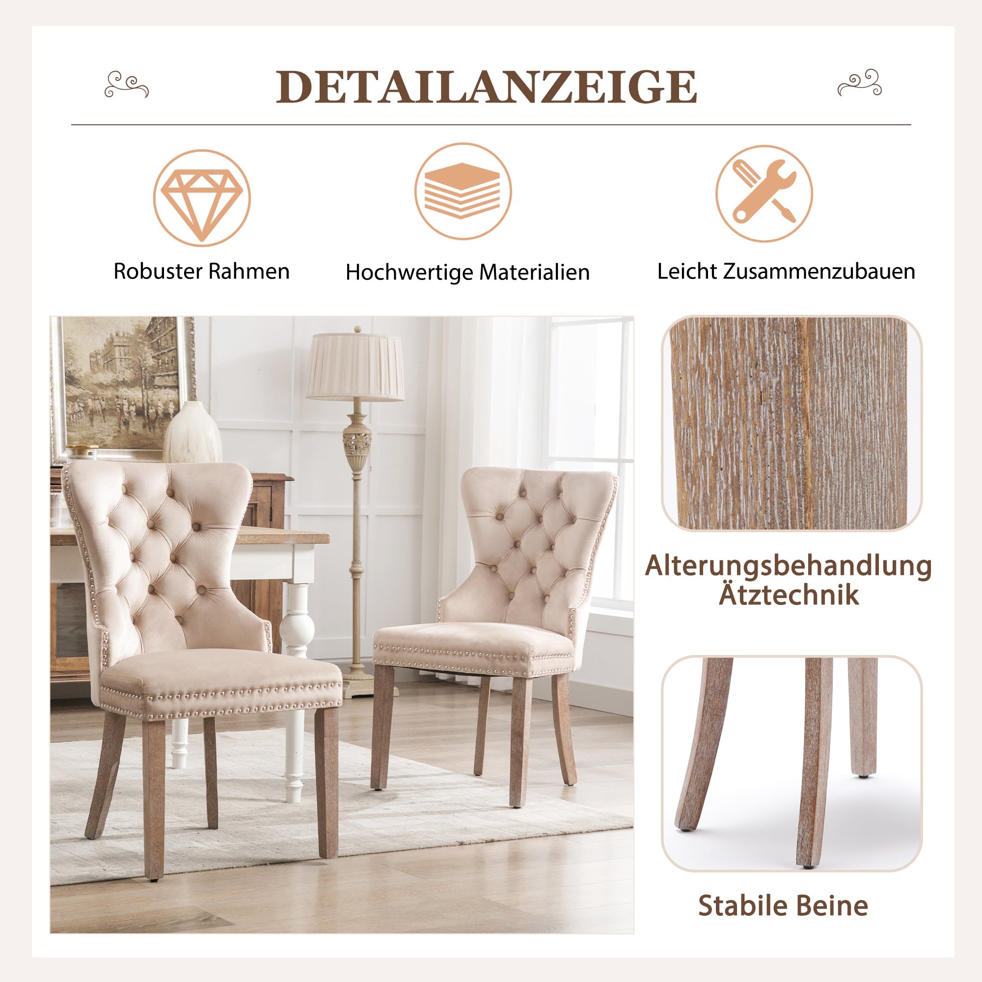 Logidon eetkamerstoel beige fluwelen deurklopper set van 6