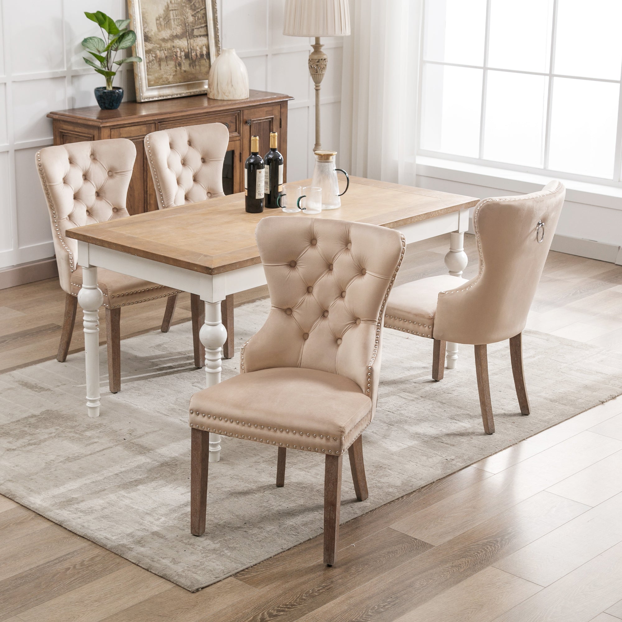 Logidon Eetkamerstoel Beige Fluweel Set van 2 Stoelen Met Deurklopper