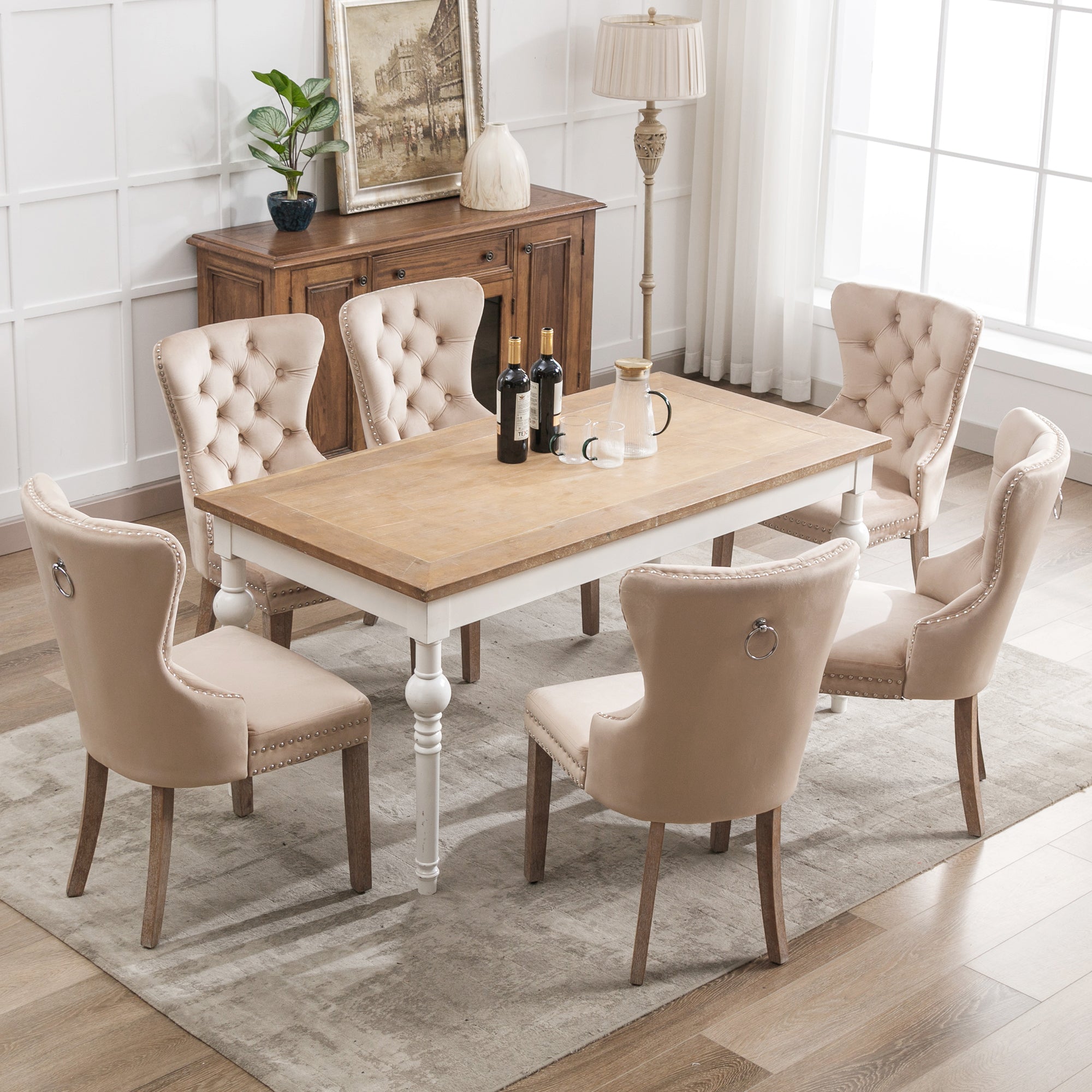 Logidon eetkamerstoel beige fluwelen deurklopper set van 6