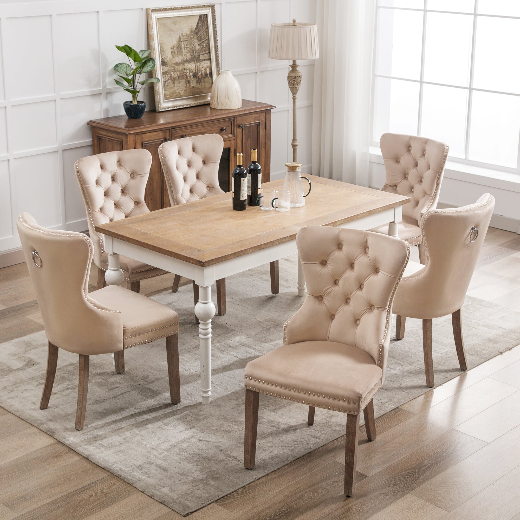 Logidon eetkamerstoel beige fluwelen deurklopper set van 6