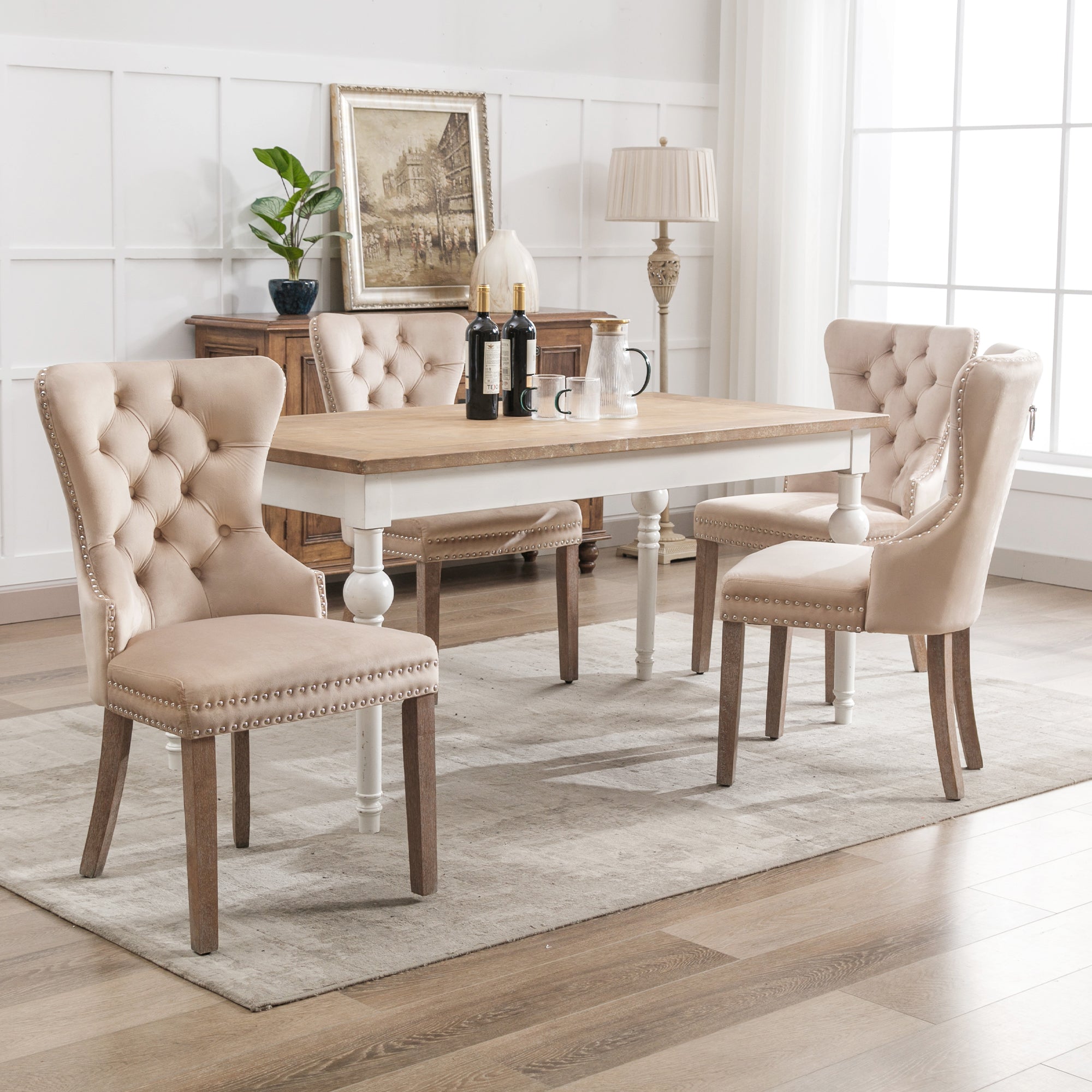 Logidon Eetkamerstoel Beige Fluweel Set van 2 Stoelen Met Deurklopper