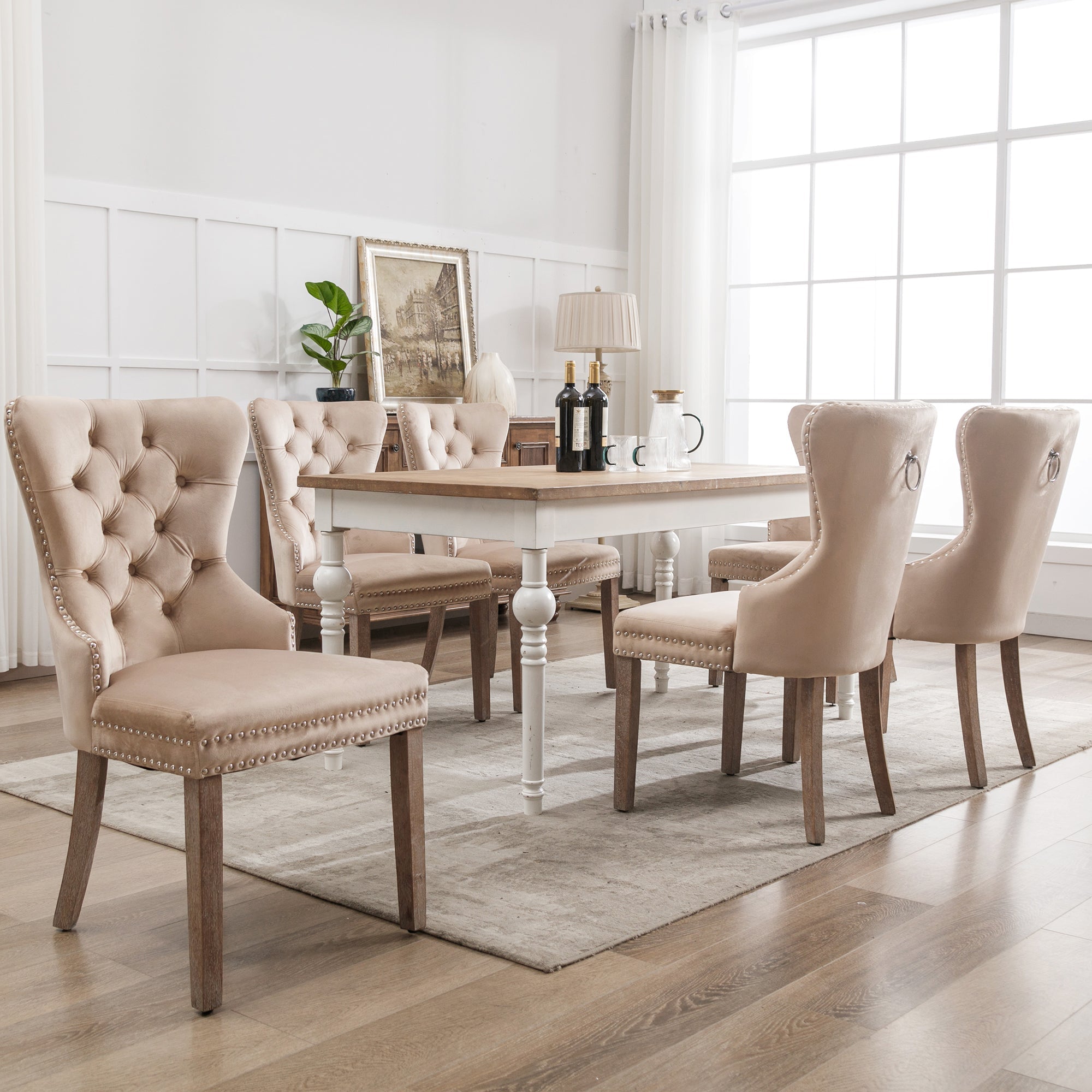 Logidon eetkamerstoel beige fluwelen deurklopper set van 6