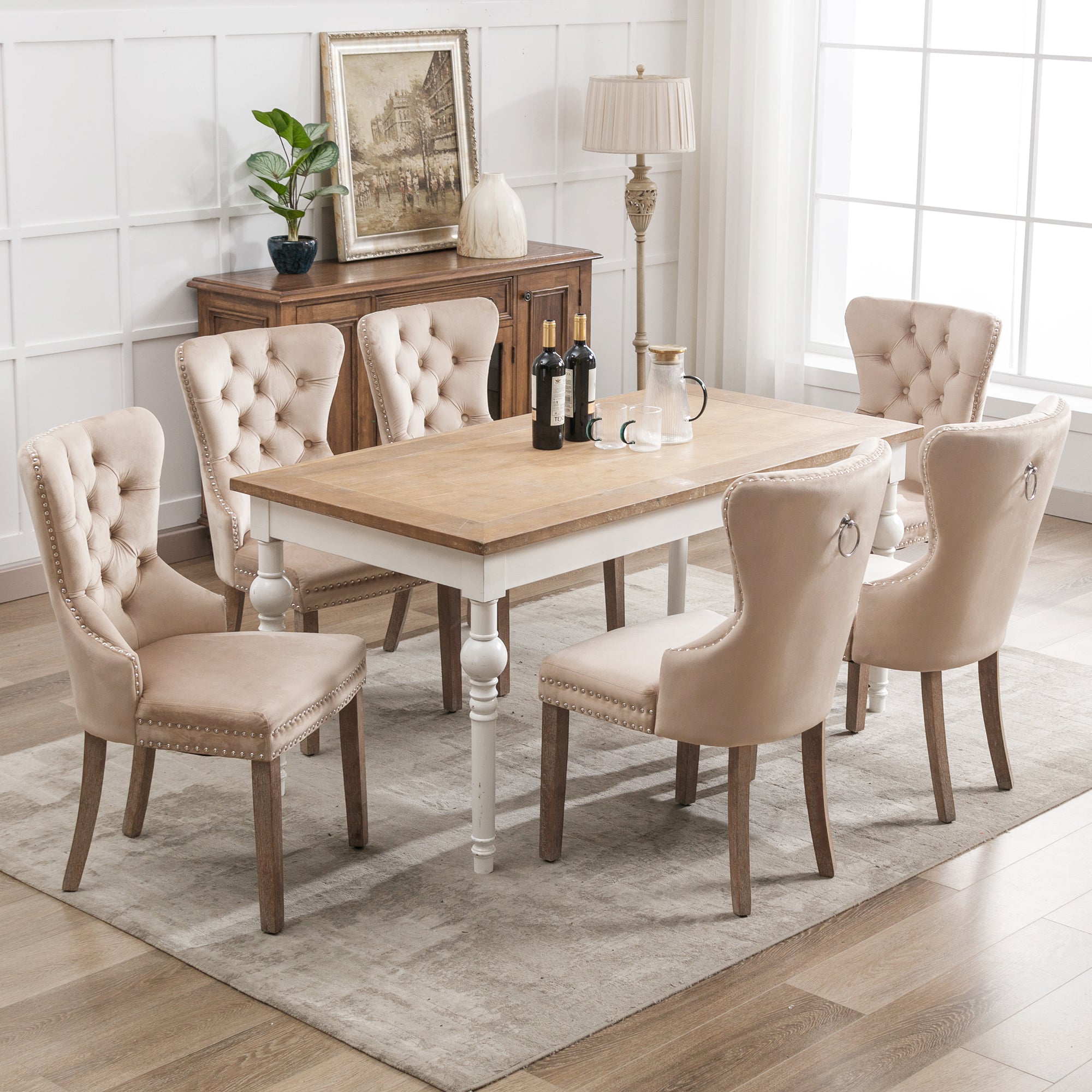 Logidon eetkamerstoel beige fluwelen deurklopper set van 6