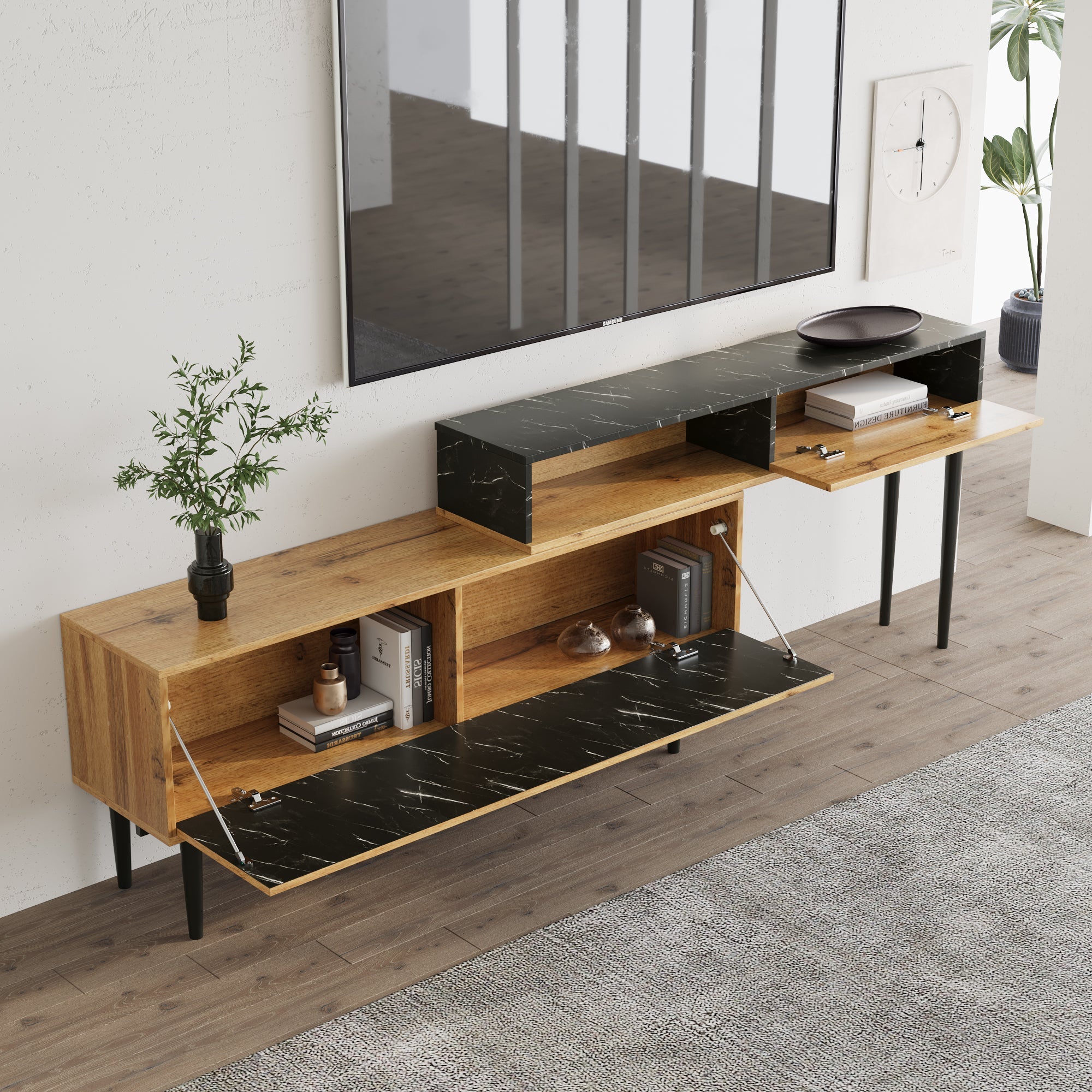 Logidon Modern tv-meubel met marmeren houtnerf, natuurlijk hout